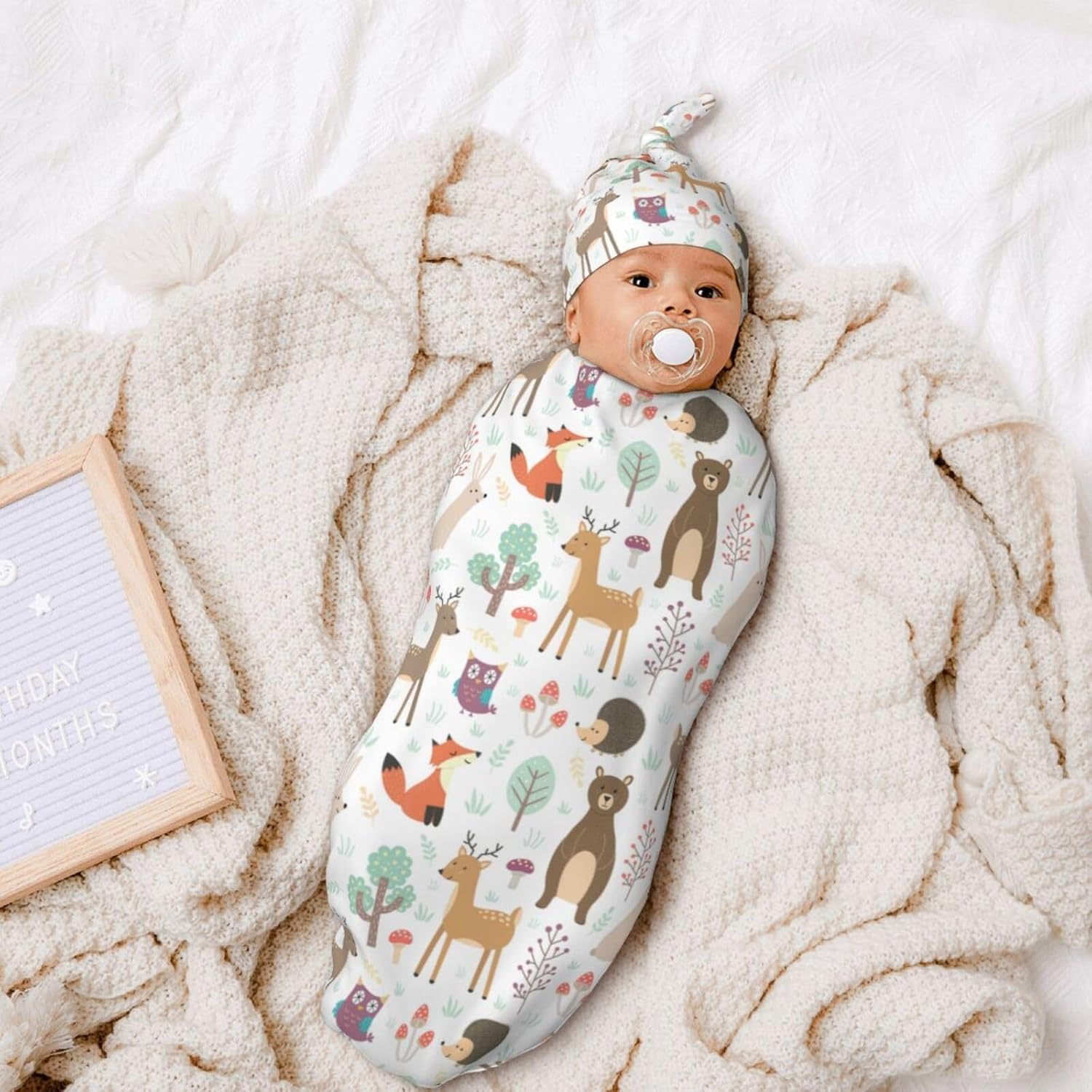 Sozzjile Deer Swaddle Blanket with Beanie Set for Newborn