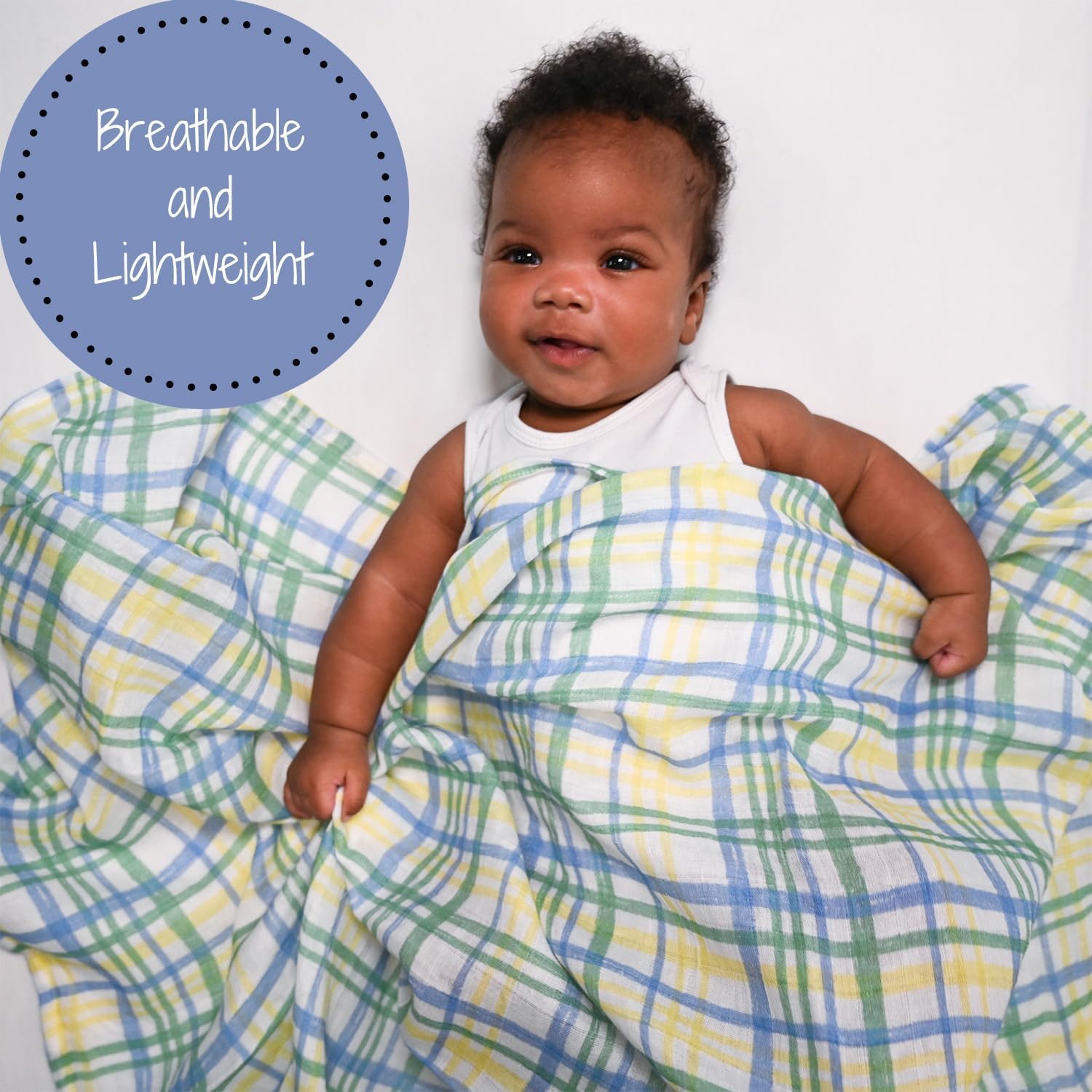LollyBanks Swaddle Blanket 100 Cotton 47x47 Inches Plaid Print