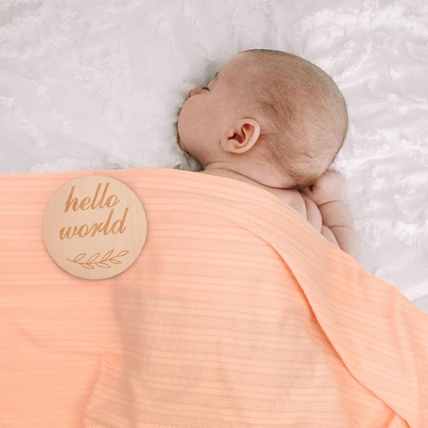 AQOKKA Newborn Swaddle Blanket with Bow Hat and Wooden Card 1