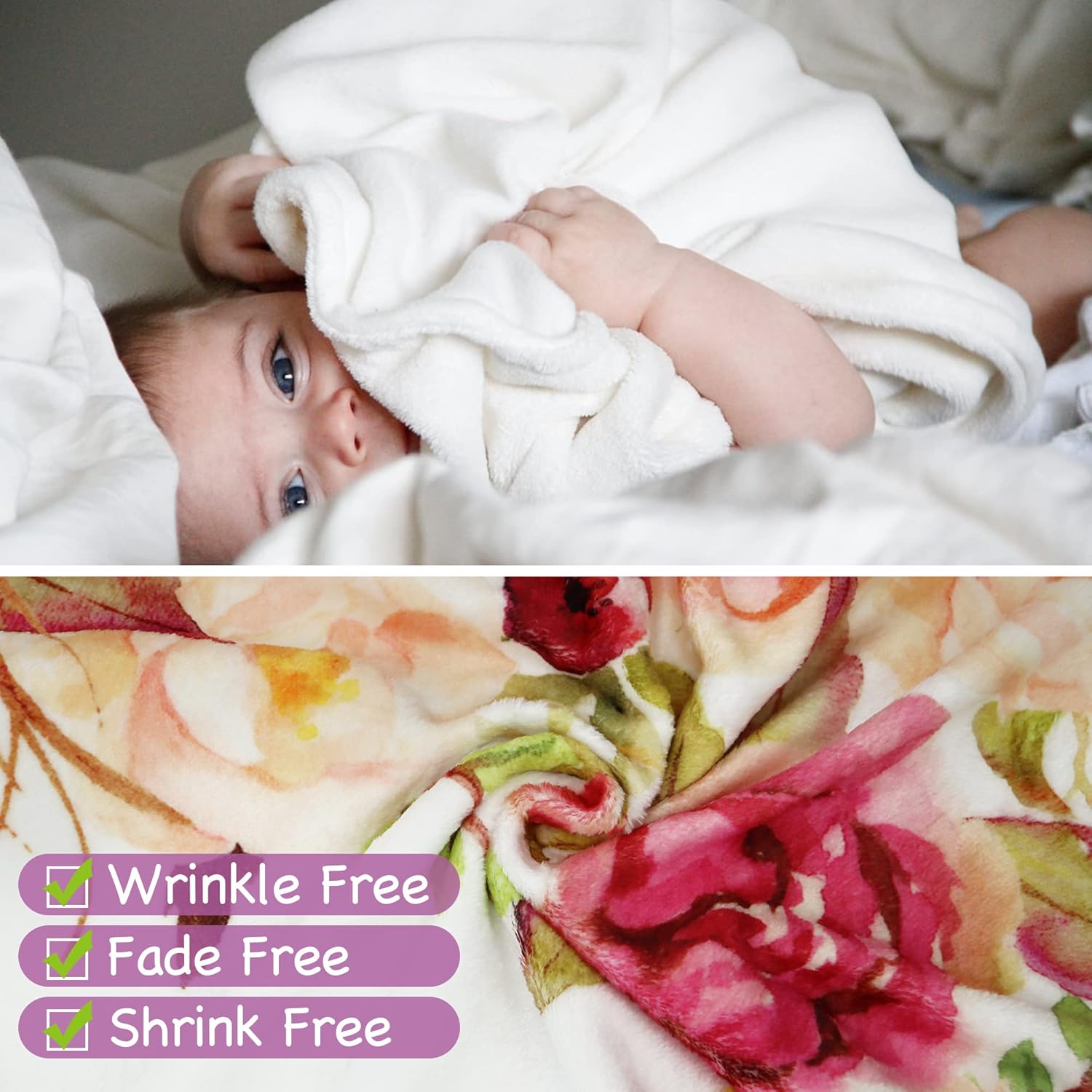 Baby Monthly Growth Milestone Blanket with Bow and Wreath