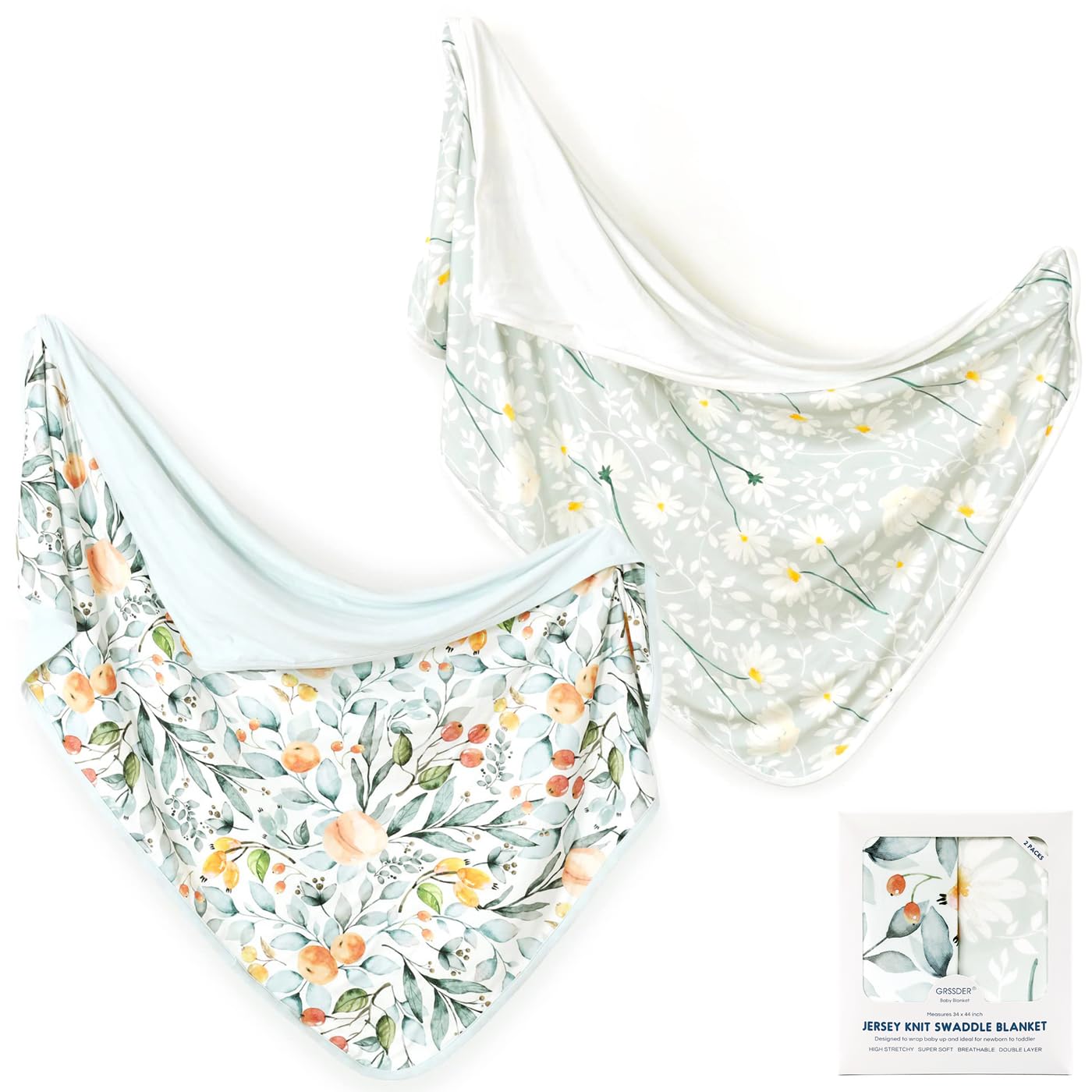 GRSSDER Swaddle Blanket 2 Pack for Baby Girls
