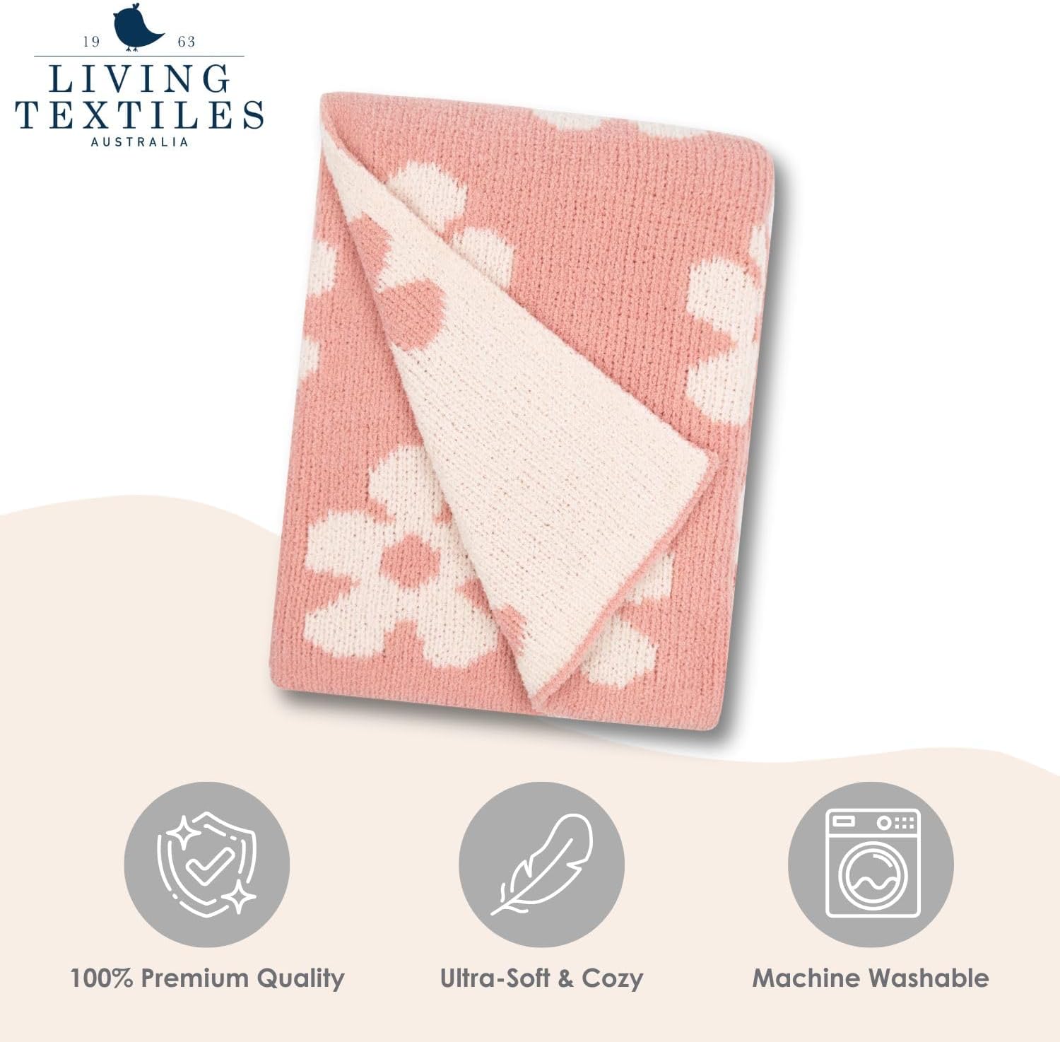 Living Textiles Pink Floral Daisy Chenille Baby Blanket Reversible