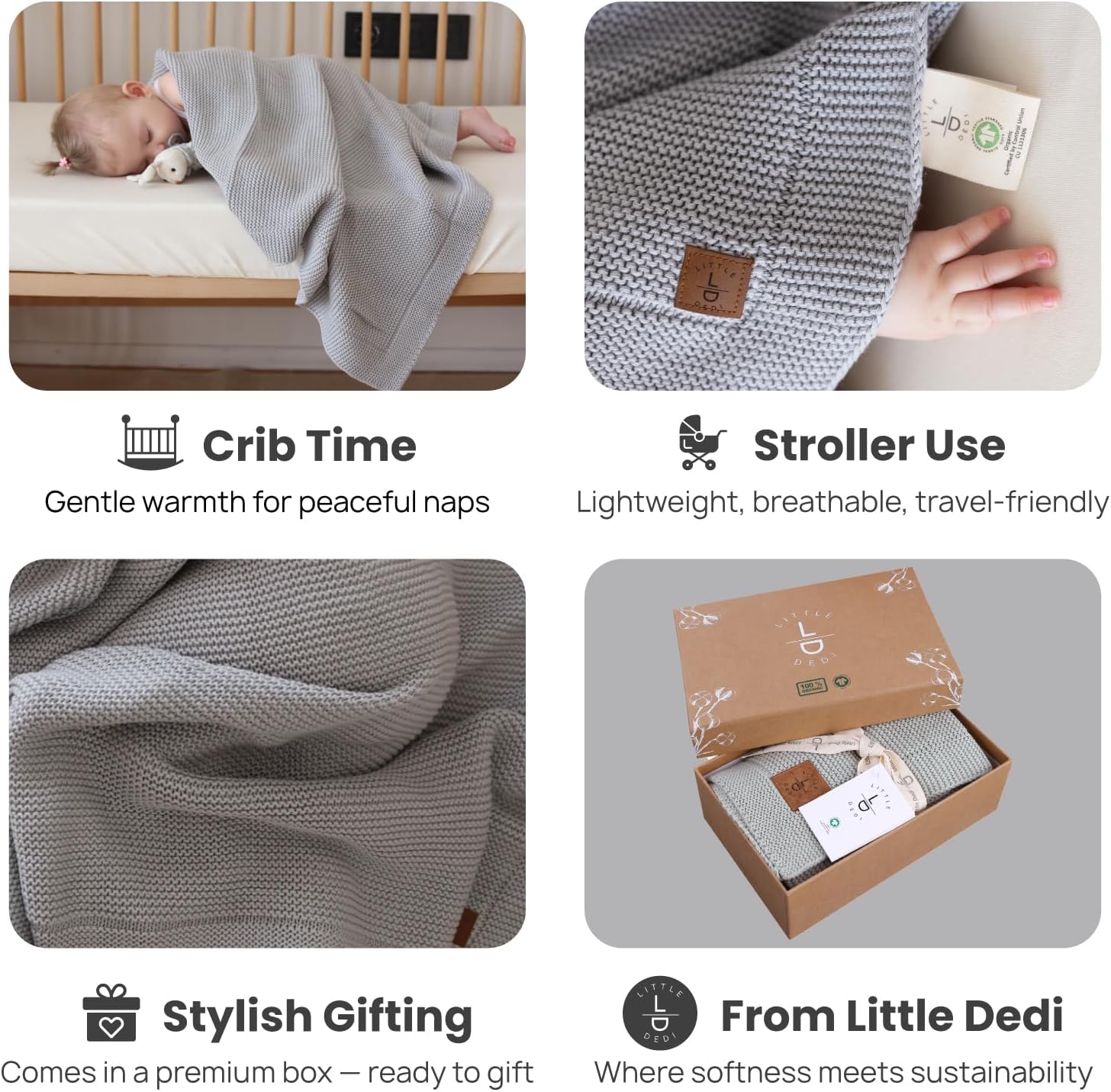 Little Dedi Organic Cotton Knitted Blanket - 30x40 Harbor Mist