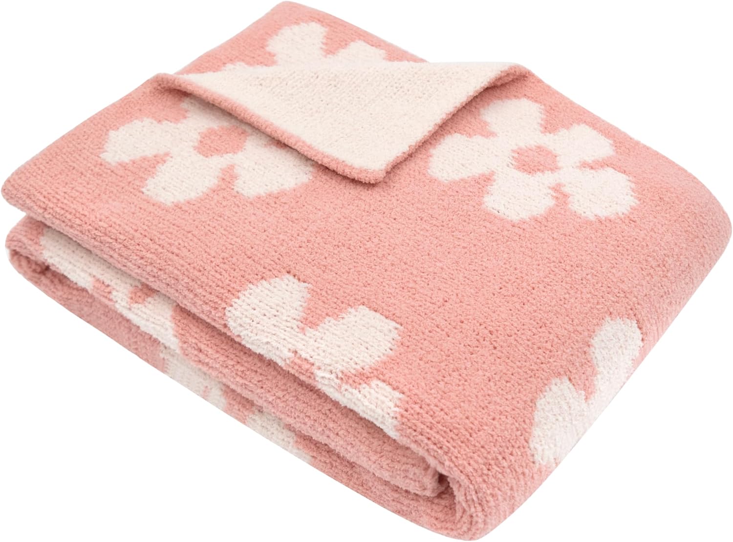 Living Textiles Pink Floral Daisy Chenille Baby Blanket Reversible