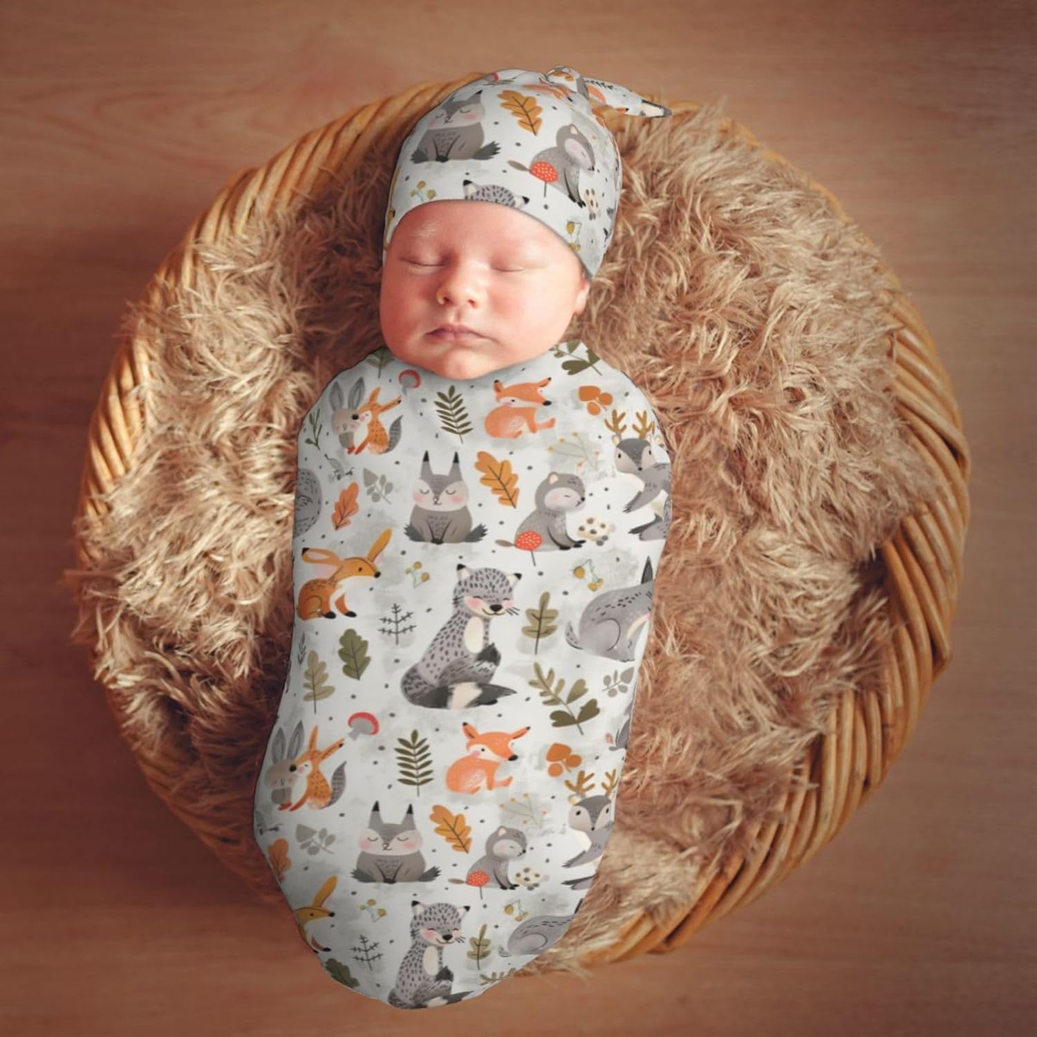KiuLoam Newborn Swaddle Blanket with Hat Set