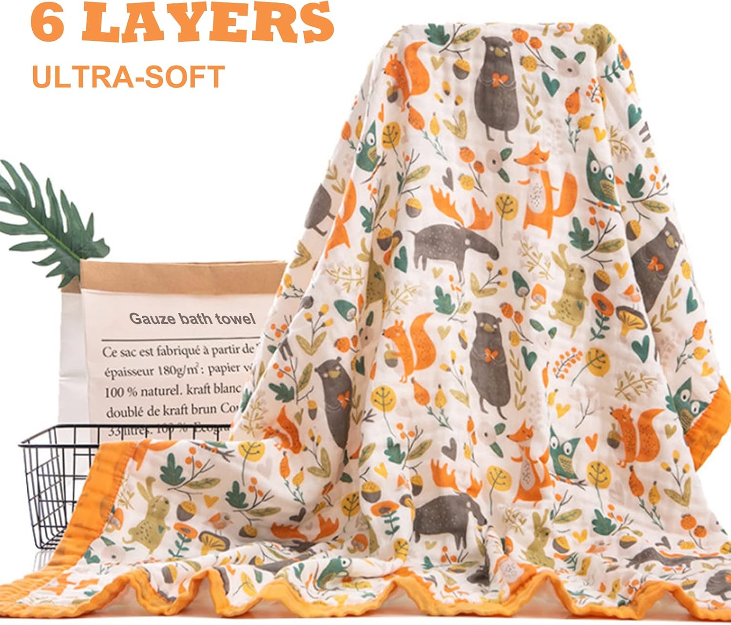 Forest Animals Toddler Blanket - 6 Layers Breathable Muslin Cotton Baby Quilt