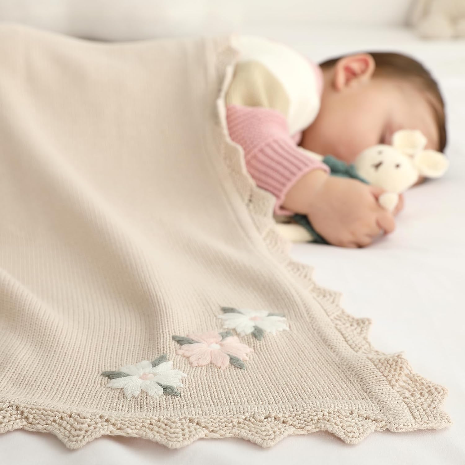 LAWKUL Beige Floral Swaddling Blanket 40x30 Infant Blanket