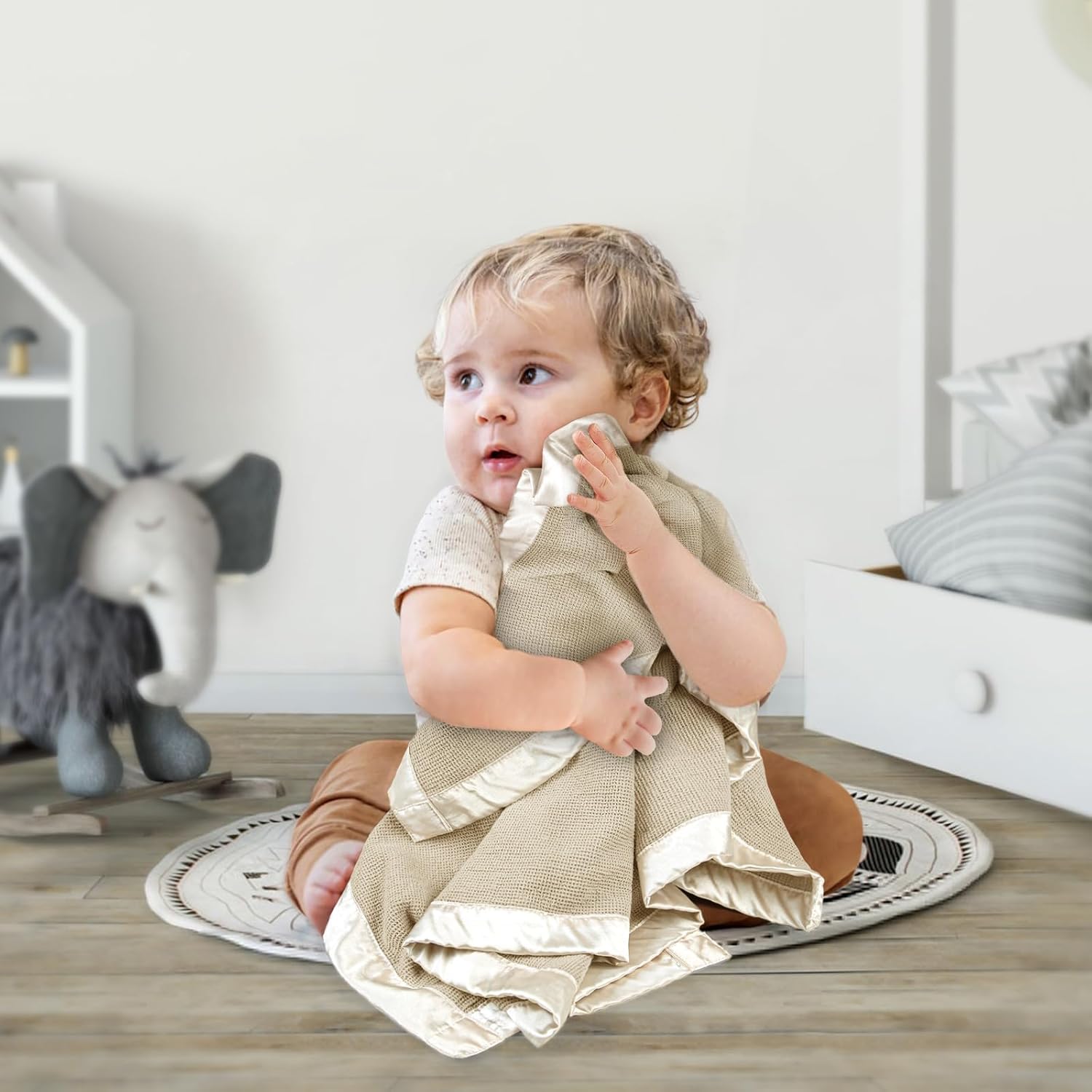 Lulumoon Waffle Swaddle Blanket with Satin Trim