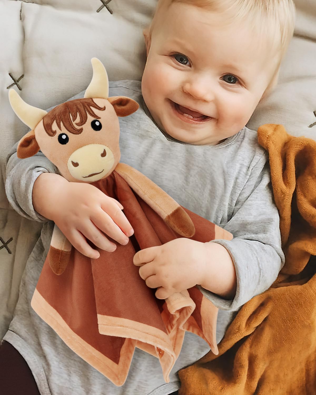 Highland Cow Baby Lovey Security Blanket - Newborn Gift