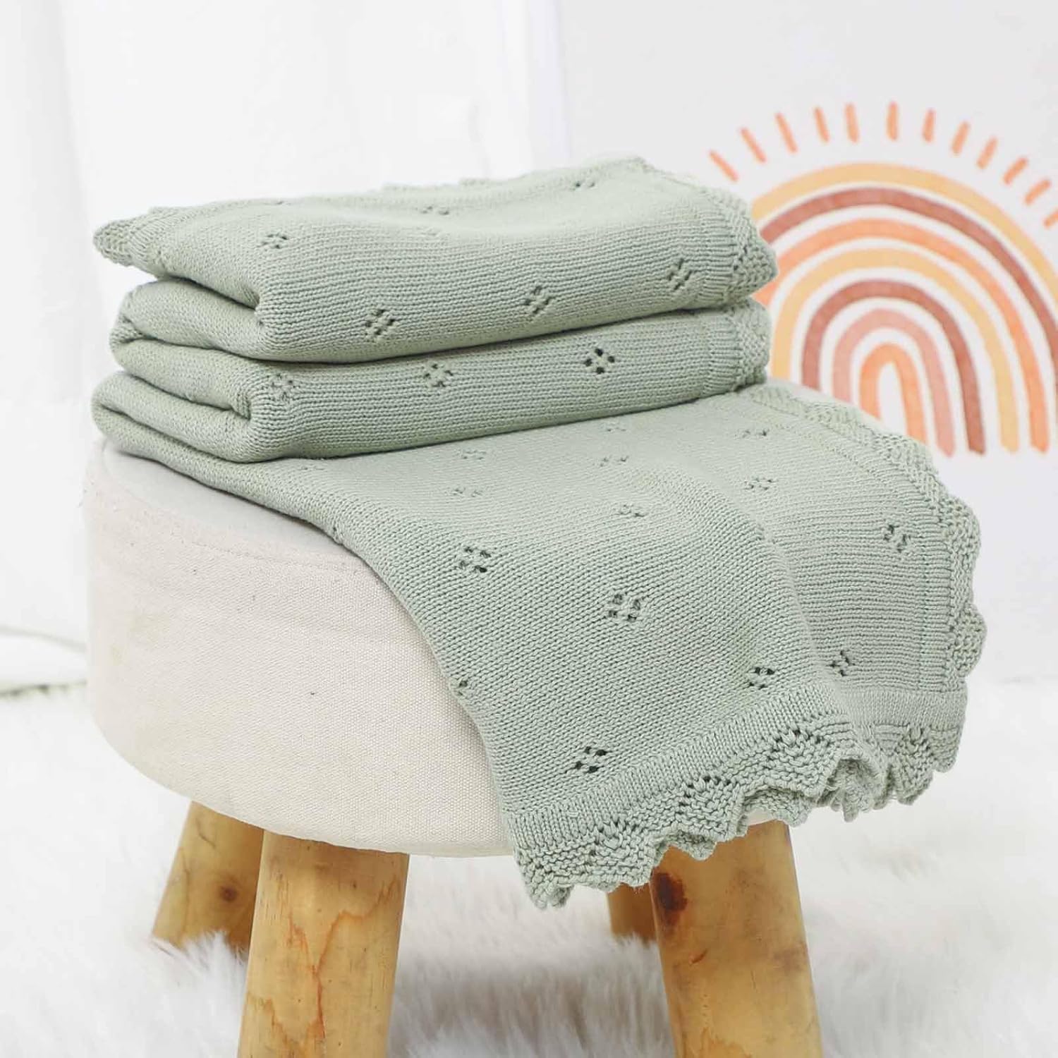 Mimixiong Cotton Baby Blanket Swaddling 30x40 Inch Sage Green