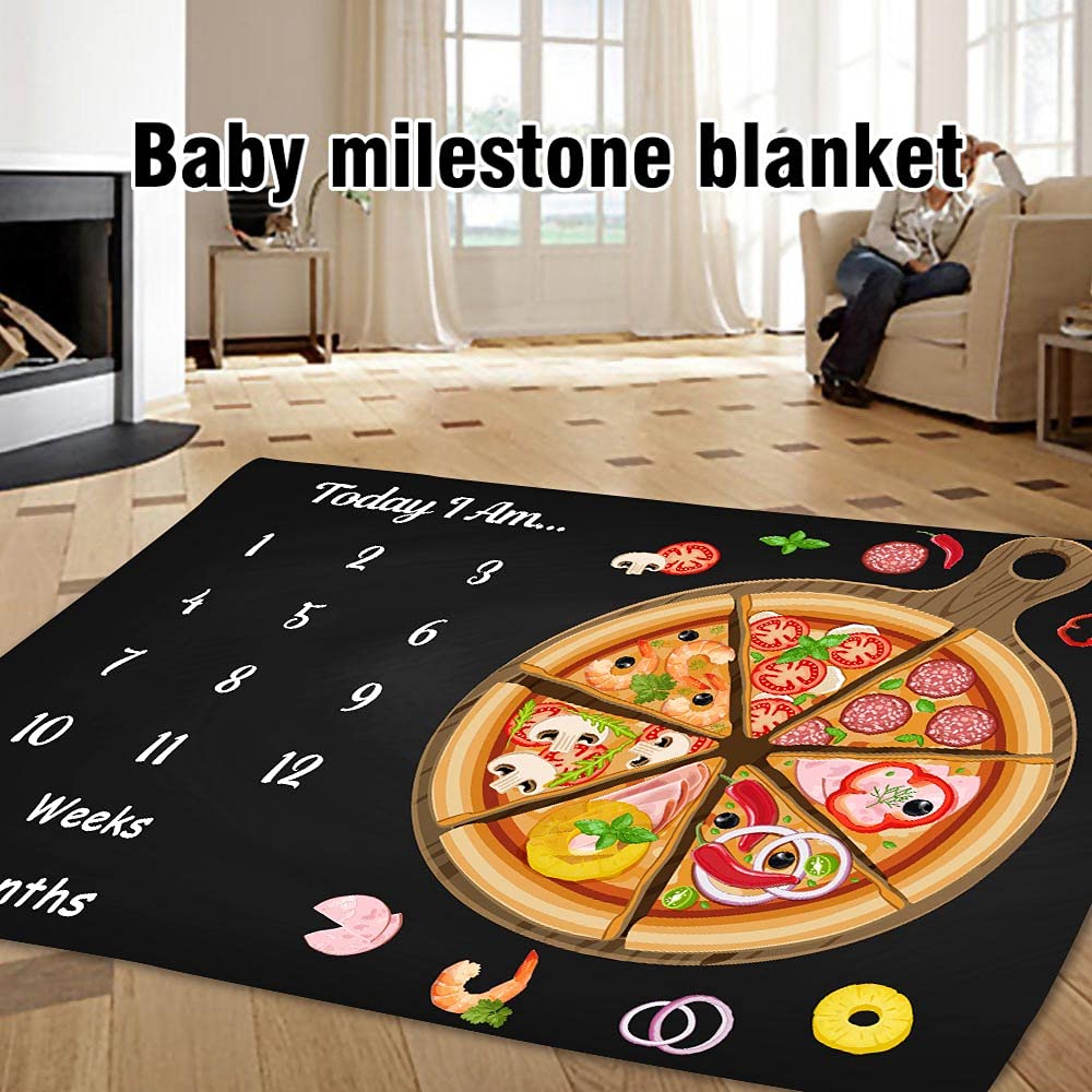 Baby Monthly Milestone Blanket - Pizza Black Personalized 60x40