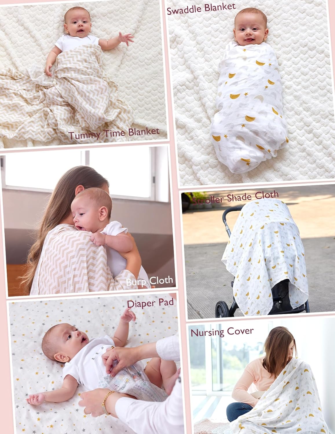 Momcozy Muslin Swaddle Blankets 4 Pack Neutral Star Print
