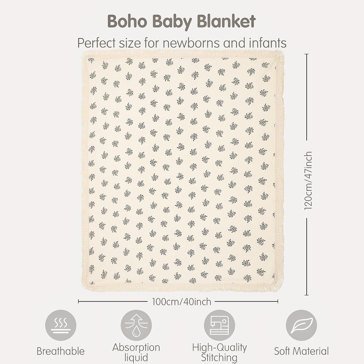 Insular Cotton Muslin Baby Blanket with Tassel 47 x 40