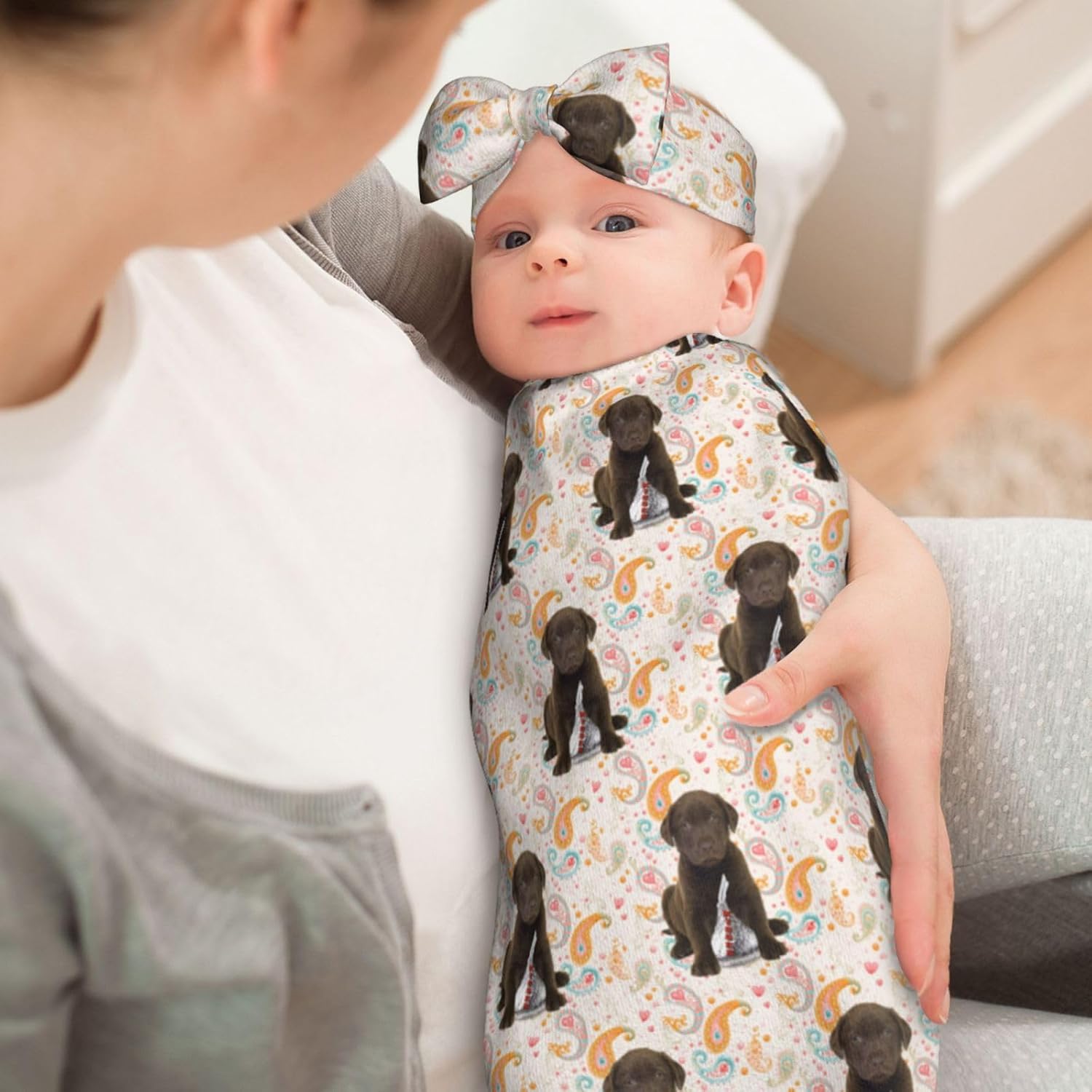 Soft Swaddle Blanket with Headband Set for Newborn Baby