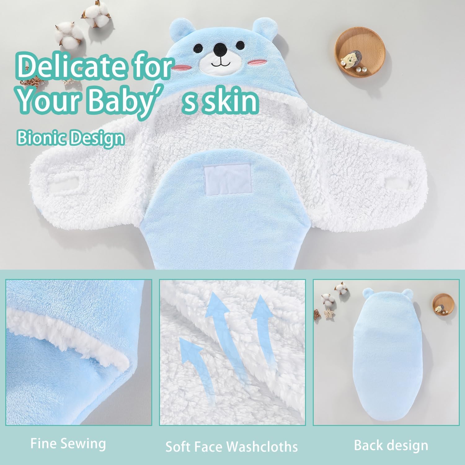 SEVDO Blue Bear Personalized Baby Sleep Sack 0-6 Months