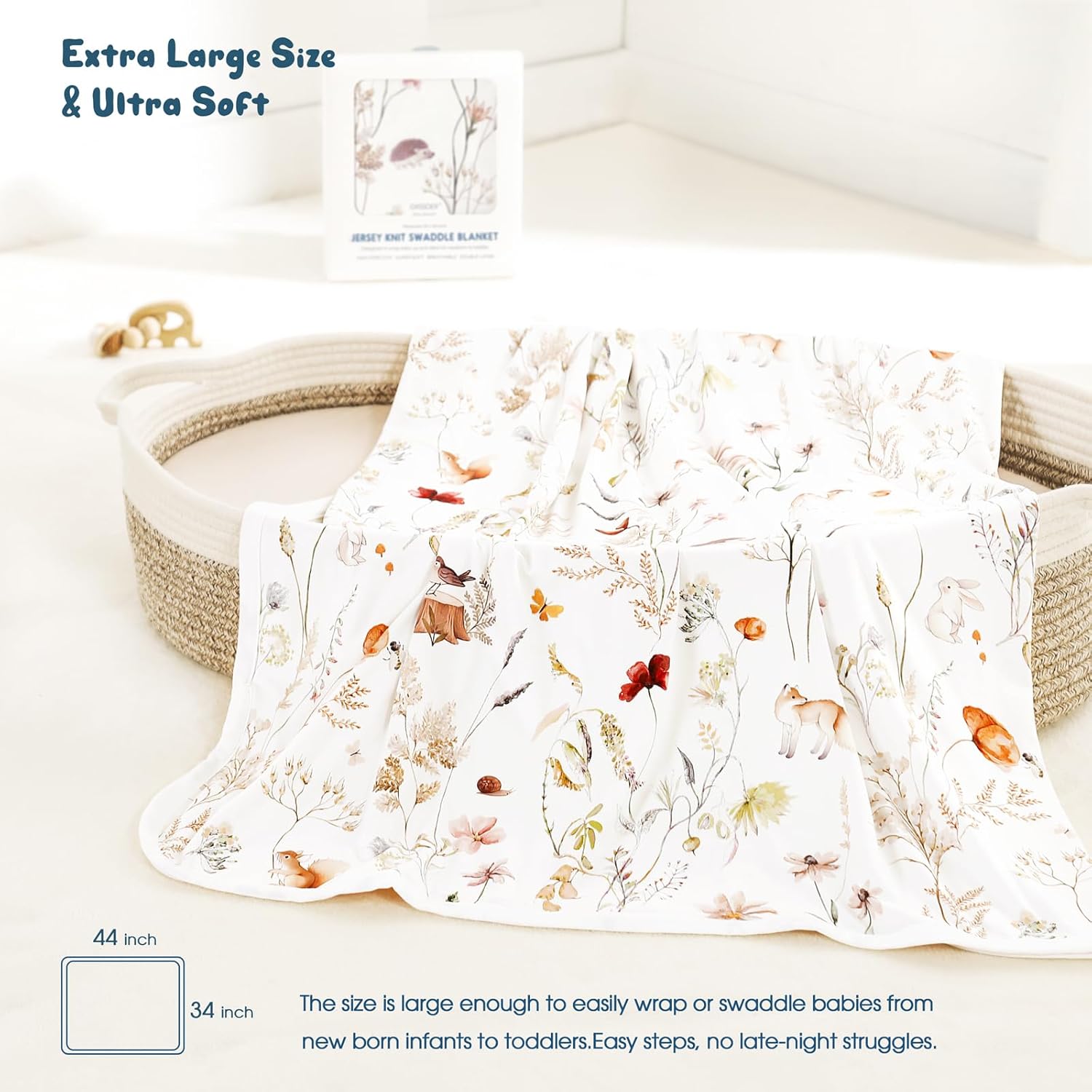 GRSSDER Baby Swaddle Blanket 2 Pack - Pink Rose Blush Flora
