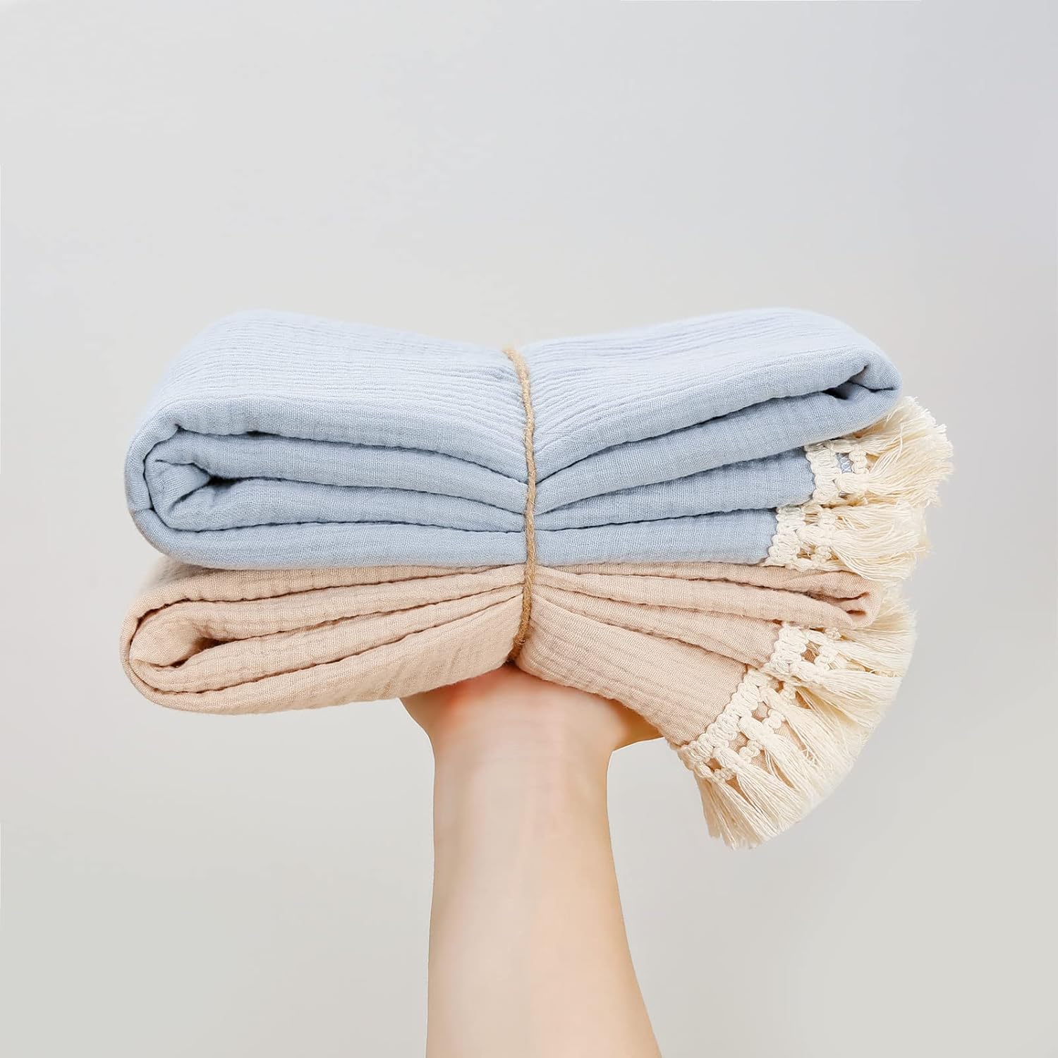 Insular Cotton Muslin Baby Blanket with Tassel 47x40 Khaki