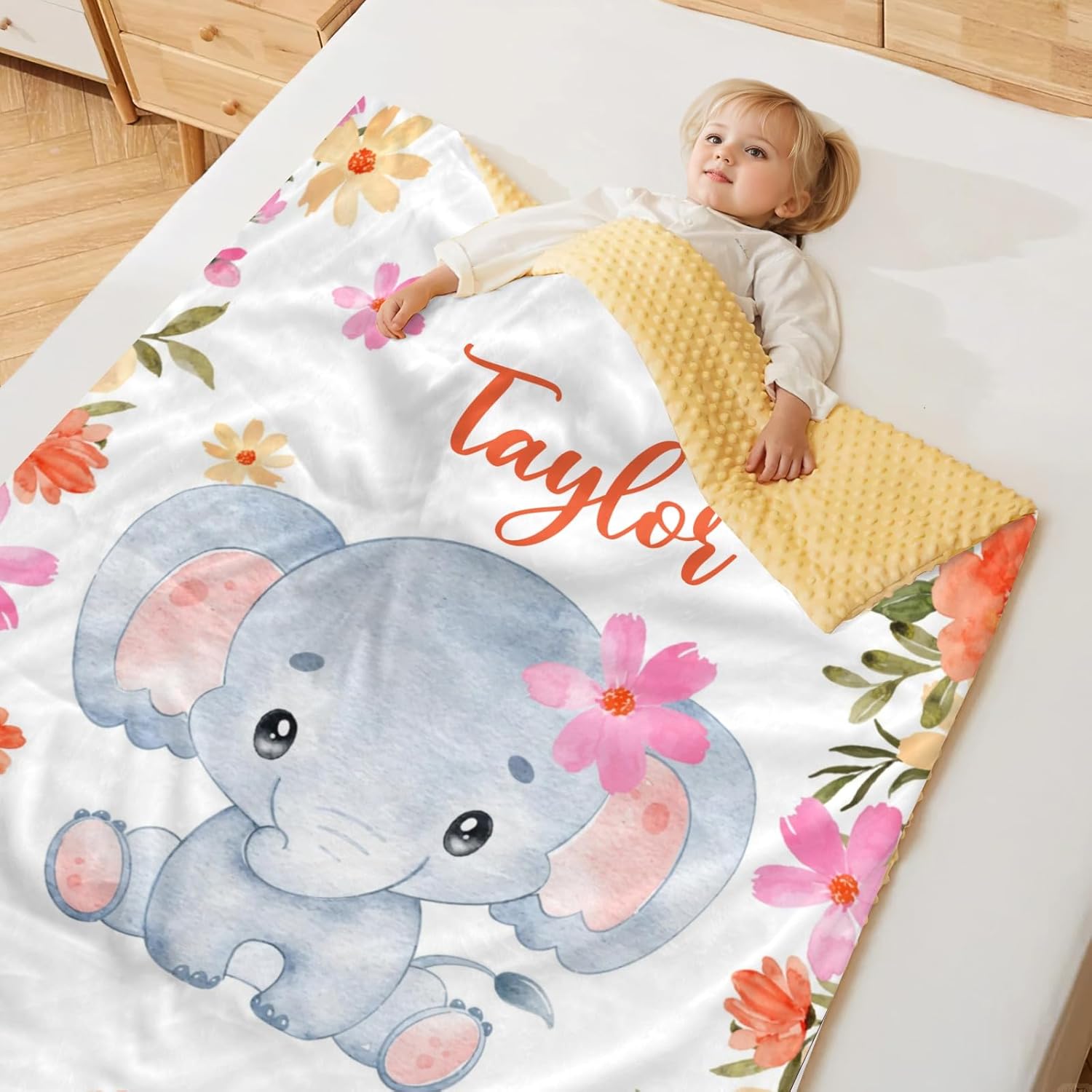 Personalized Baby Blanket Custom Name Elephant Design for Boys Girls