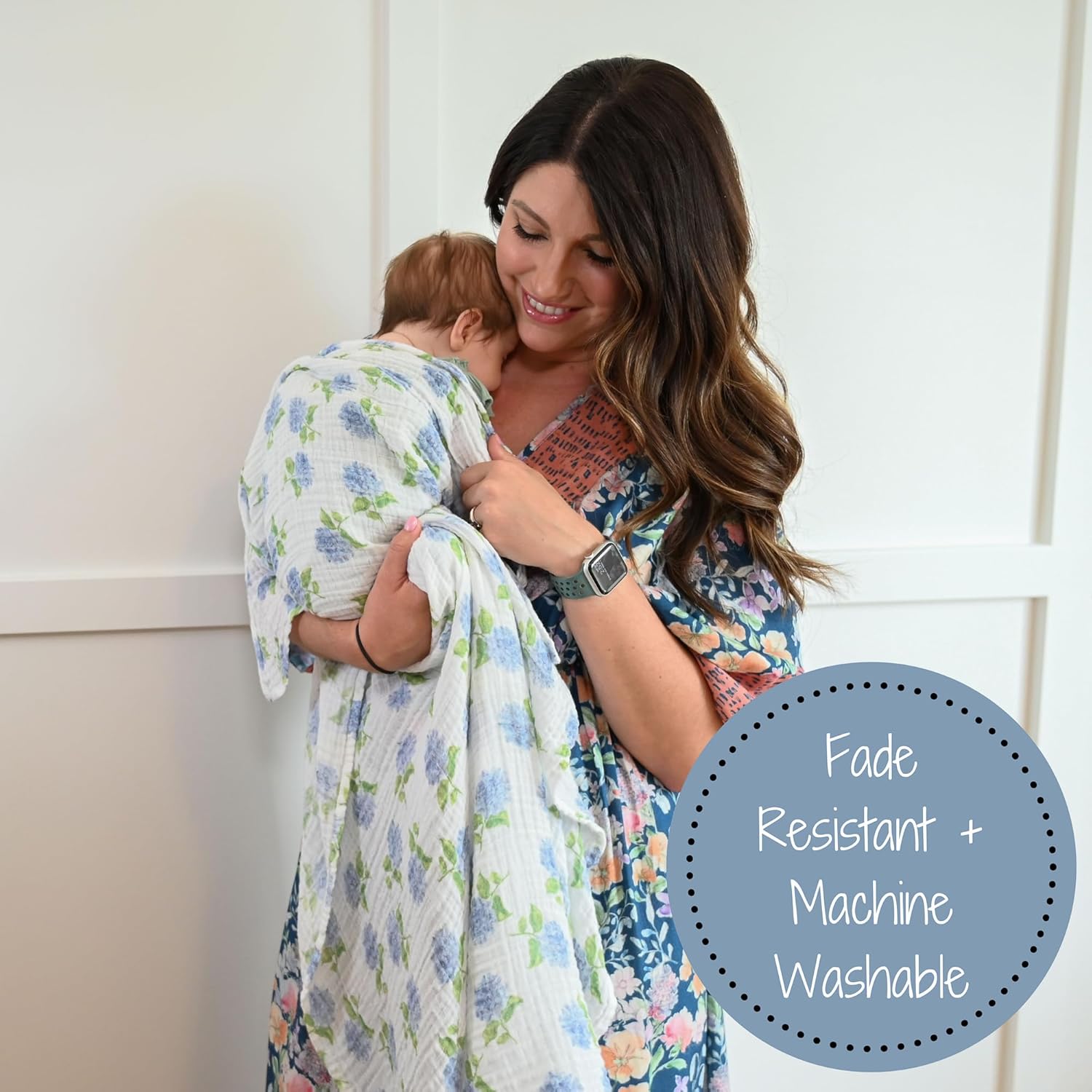 LollyBanks Hydrangea Print Swaddle Blanket 47x47 Inches