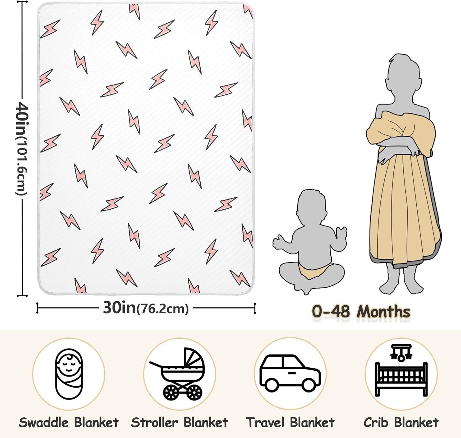 Pink Lightning Bolt Baby Swaddle Blanket for Boys and Girls