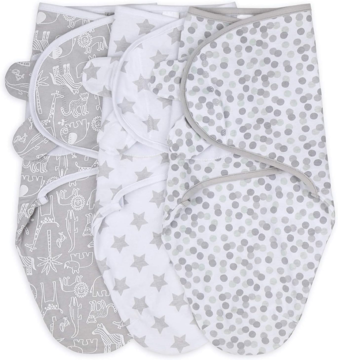 The Peanutshell Swaddle Blankets 3 Pack Grey Safari Stars