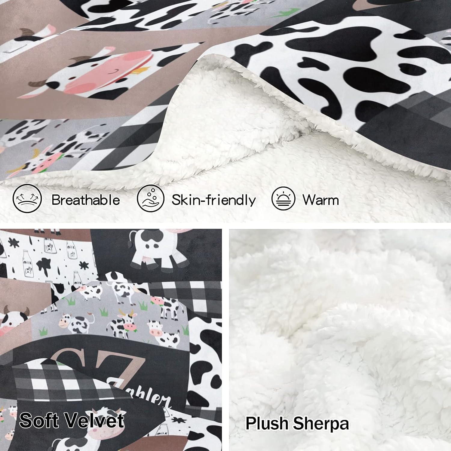 NZOOHY Cow Print Personalized Baby Blanket 30X40 in