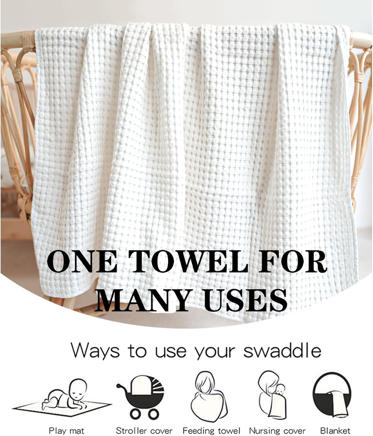 Konssy Waffle Baby Blanket - Soft Cozy Weightless Swaddle for Newborns