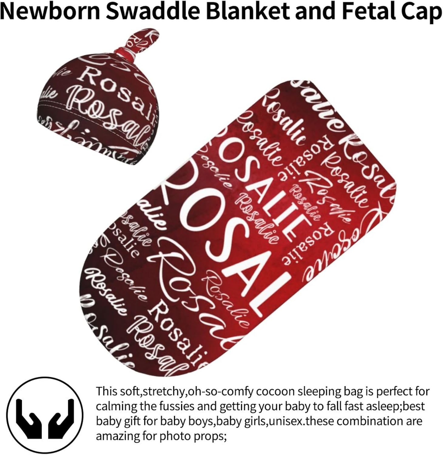 Personalized Baby Swaddle Set With Name and Hat 1