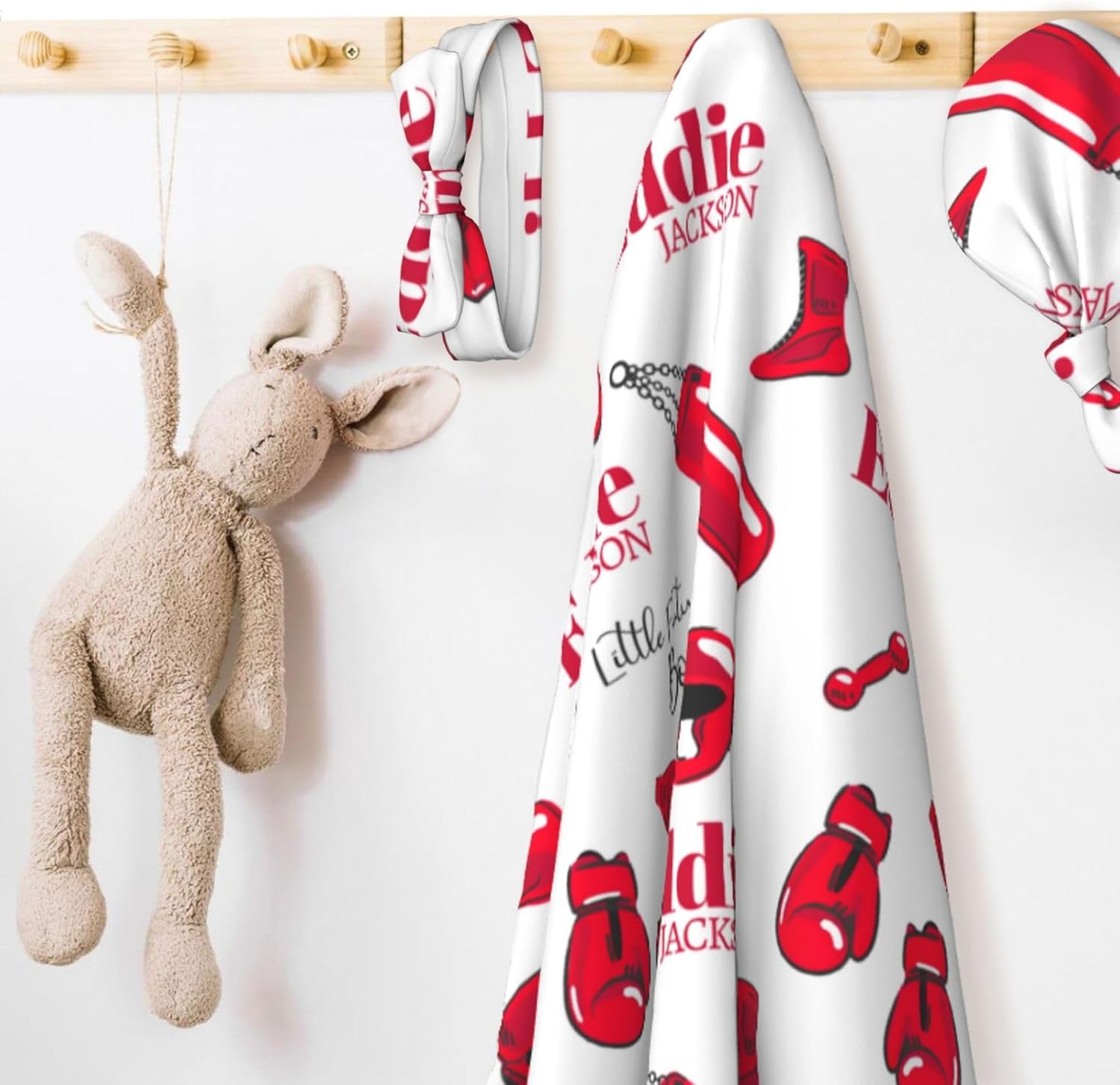 Personalized Baby Swaddle Blanket with Hat Headband Set Future Fighters