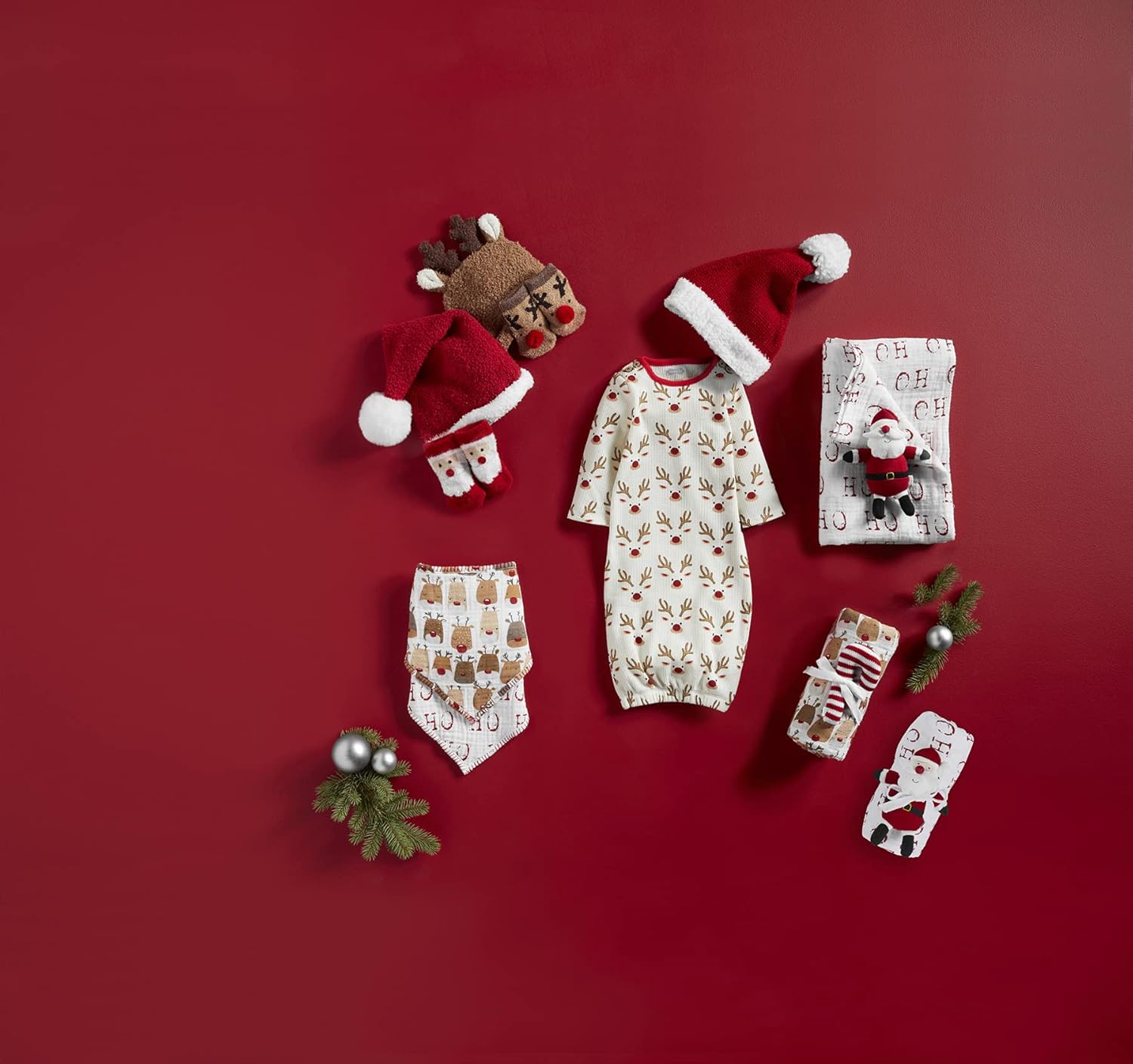 Mud Pie Santa Muslin Swaddle and Rattle Set