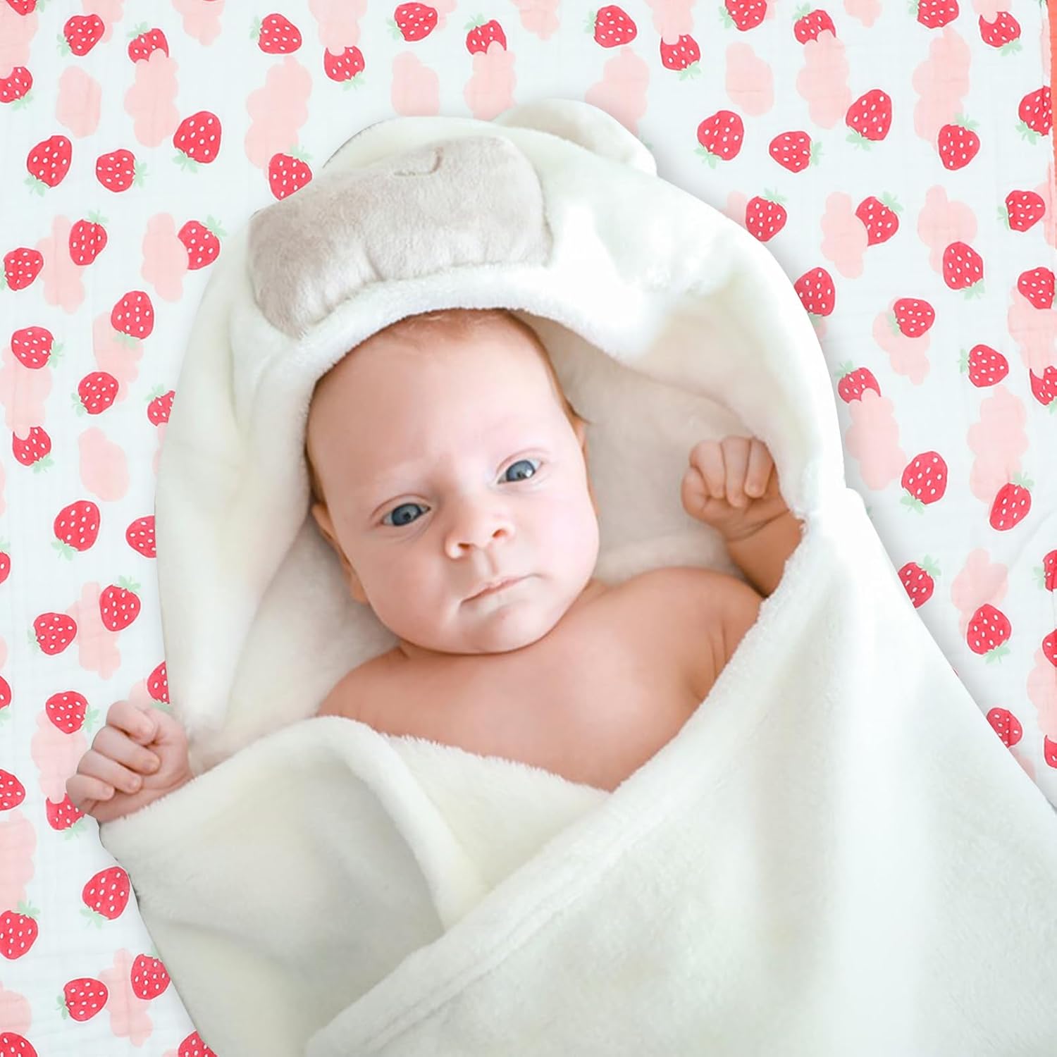 Baby Muslin Swaddle Blanket Red Strawberry Pattern 110x110cm