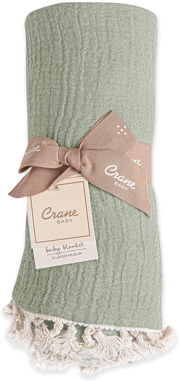 Crane Baby 6-Layer Green Muslin Blanket 30 x 40