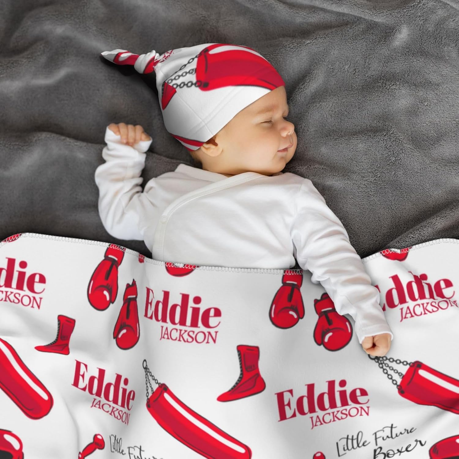 Personalized Baby Swaddle Blanket with Hat Headband Set Future Fighters