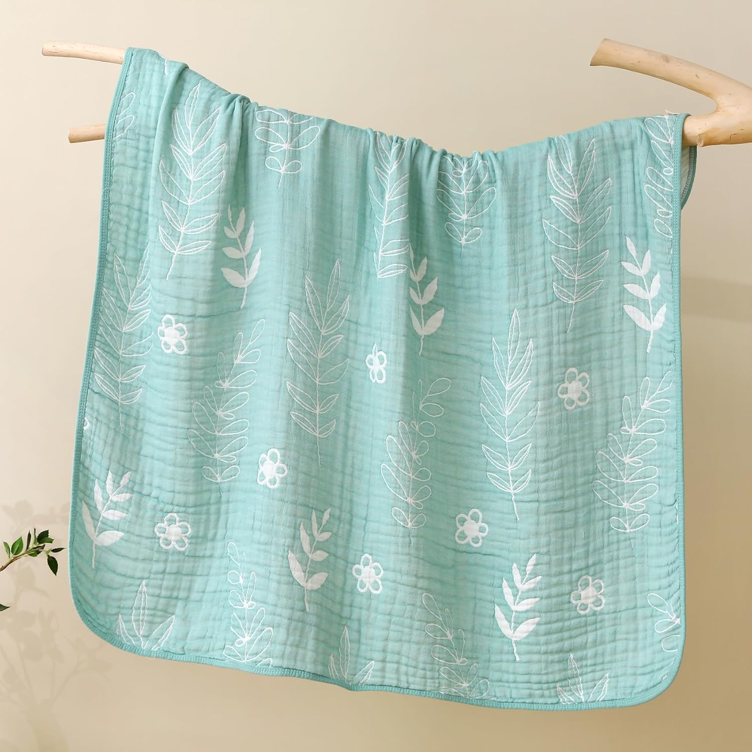 HardNok Ultra-Soft Muslin Baby Blanket - 43x43 Leaf Floral