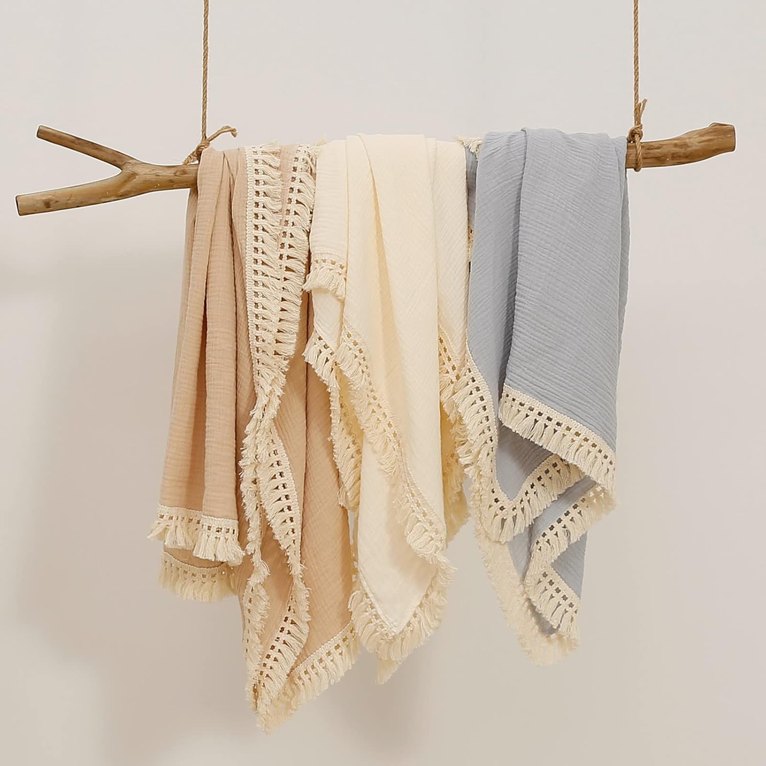 Insular Cotton Muslin Baby Blanket with Tassel 47x40 Khaki