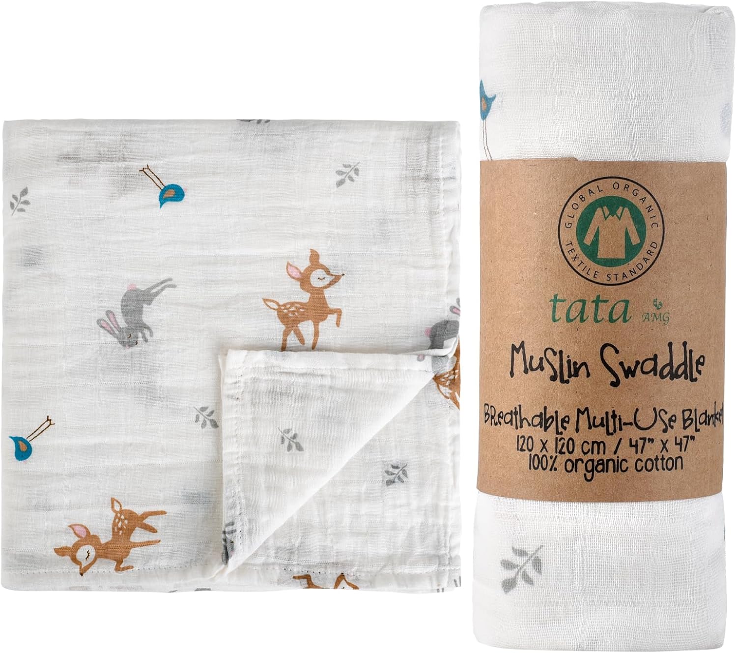TATA AMG Organic Muslin Baby Swaddle Blanket - 47x47