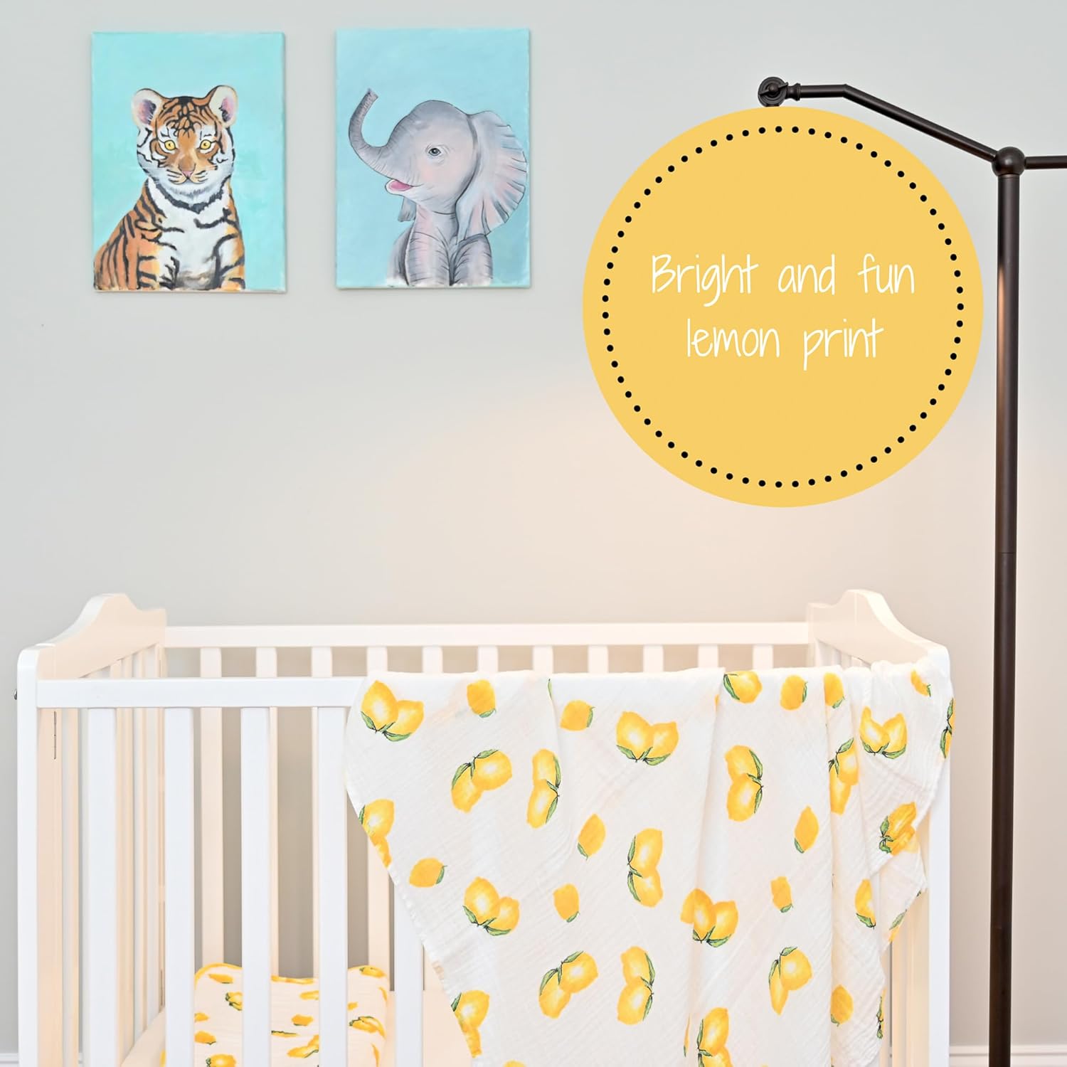 LollyBanks Lemon Print Muslin Swaddle Blanket 47x47 Inches