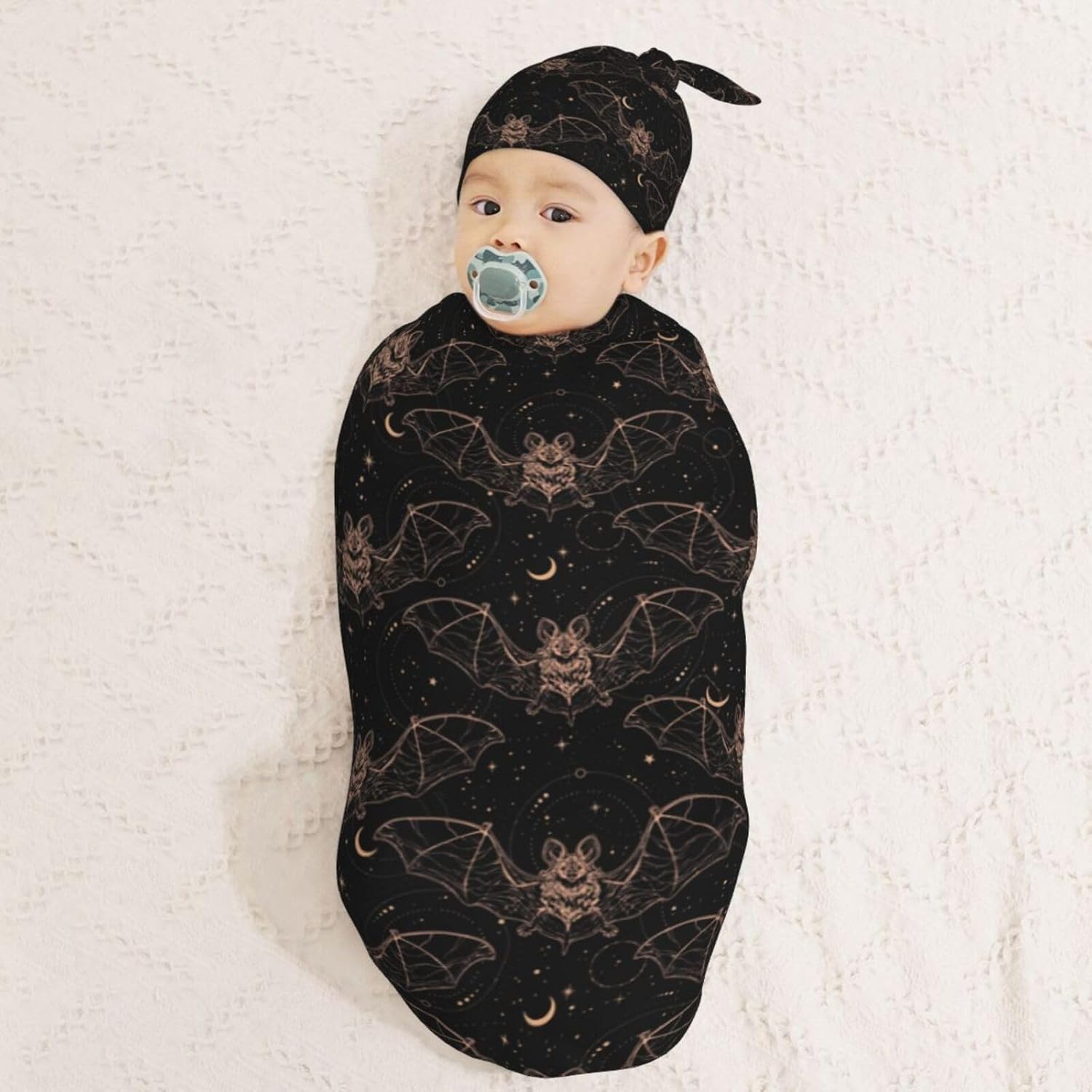 Night Bat Moon Newborn Swaddle Blanket Hat Set