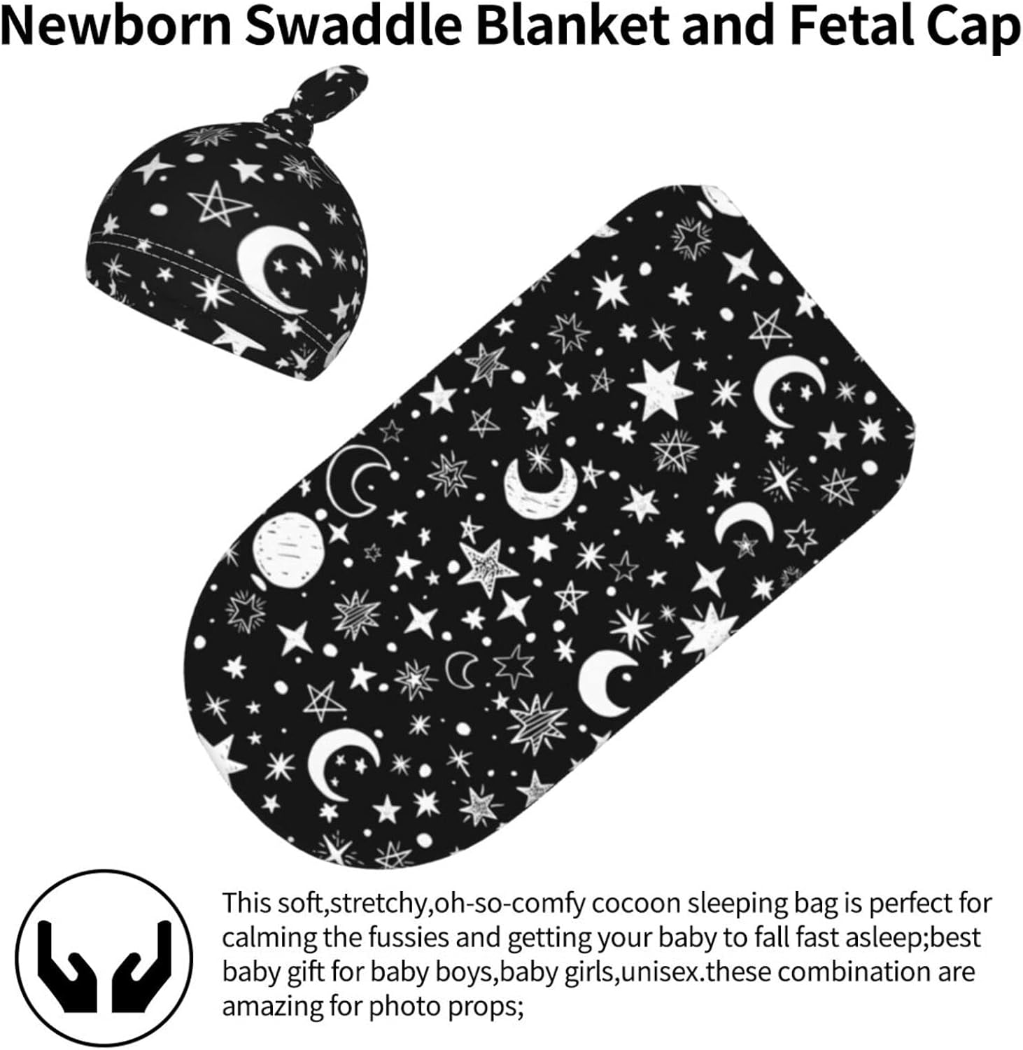 Moon Star Swaddle Blanket Hat Set for Newborns