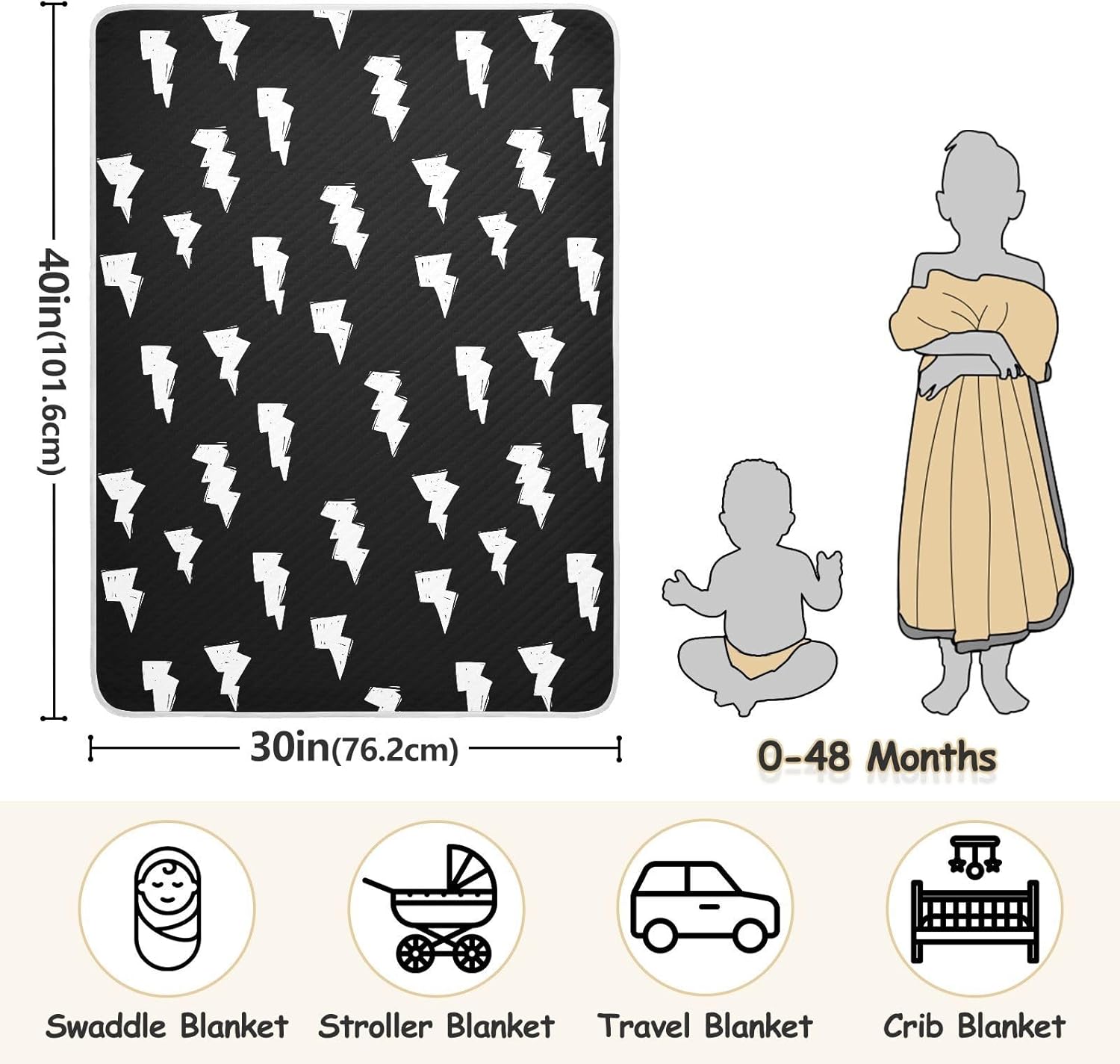 KICPOAY Doodle White Lightning Bolt Swaddle Blanket for Newborns