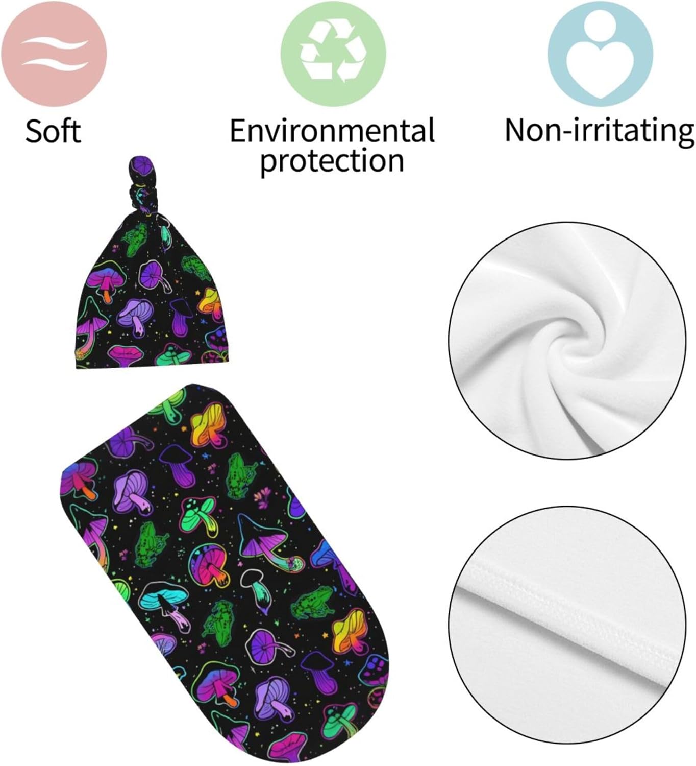 Mushroom Shape Swaddle Blanket Beanie Hat Set for Newborns