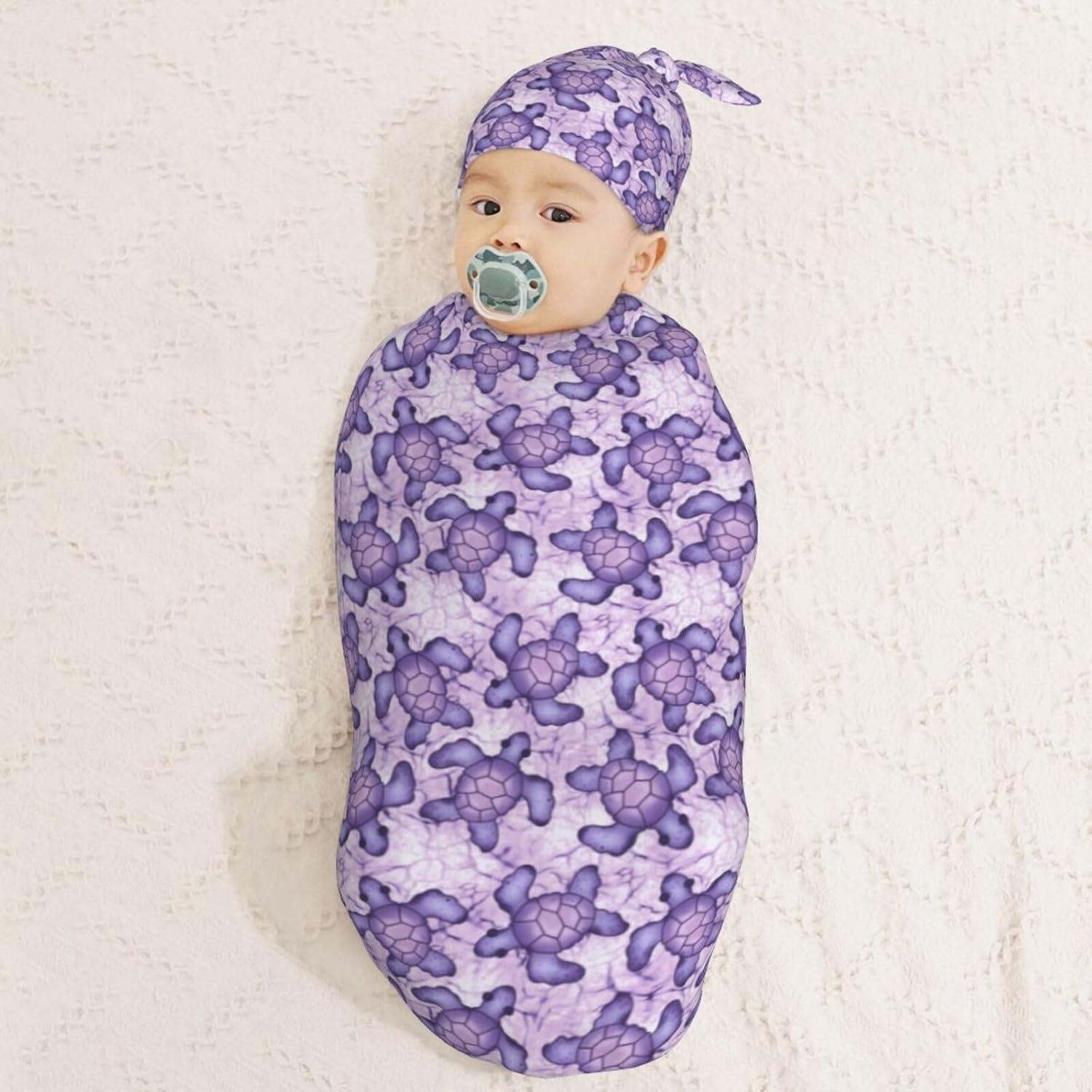 Muishi Purple Sea Turtle Swaddle Blanket Hat Set