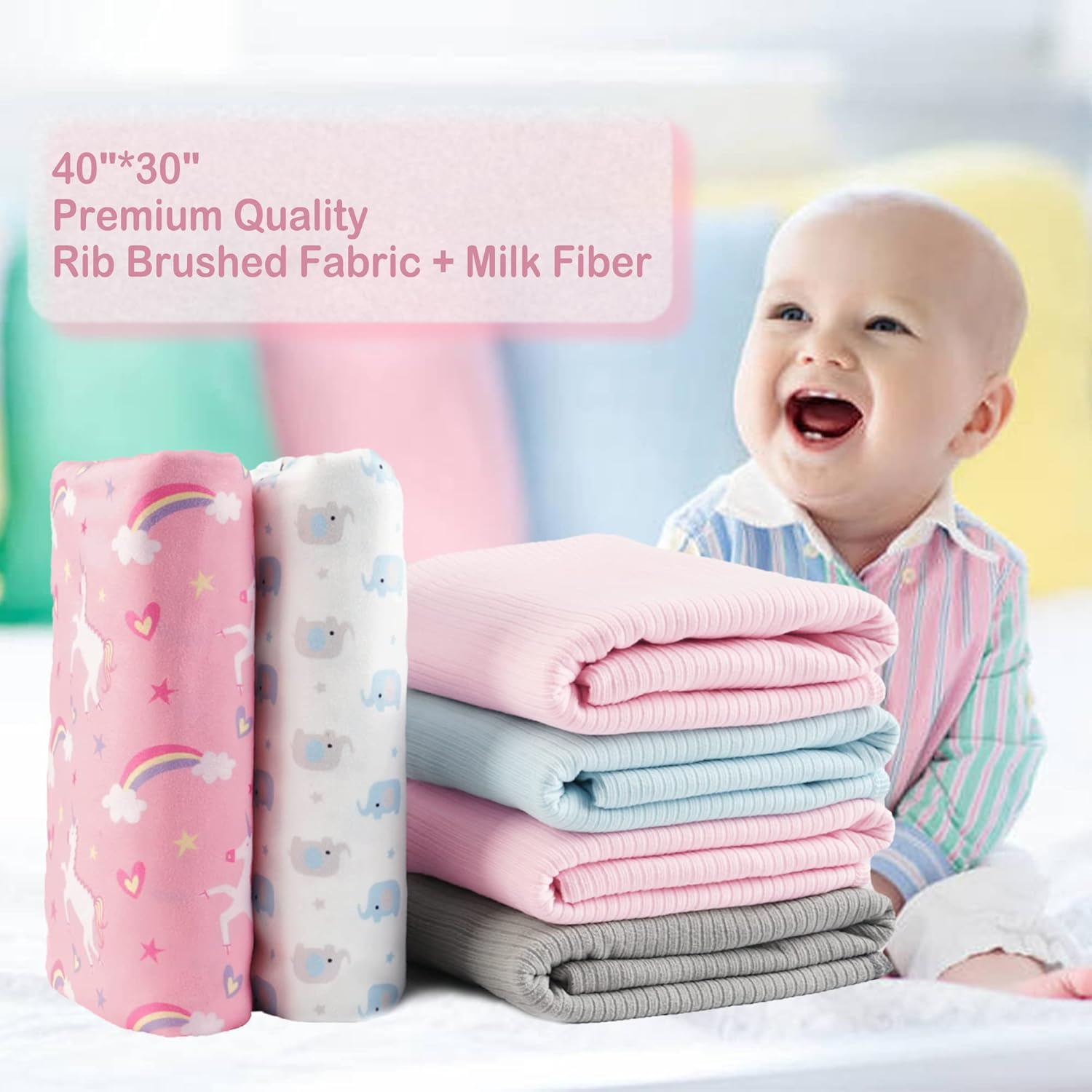 Ultra Soft Jersey Swaddle Blanket 40x30in Elephant Design 2 Pcs