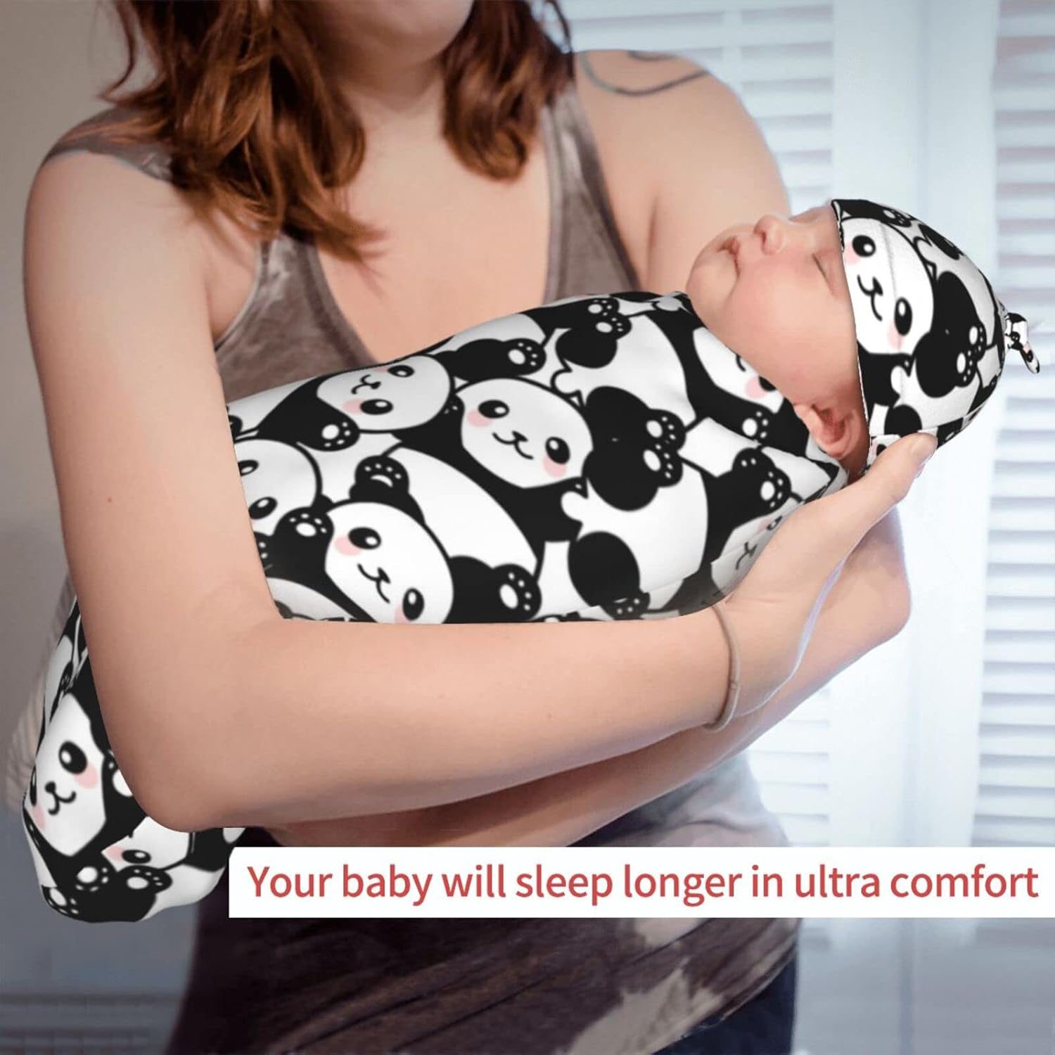 Osvbs Panda Baby Swaddle Blanket Beanie Set