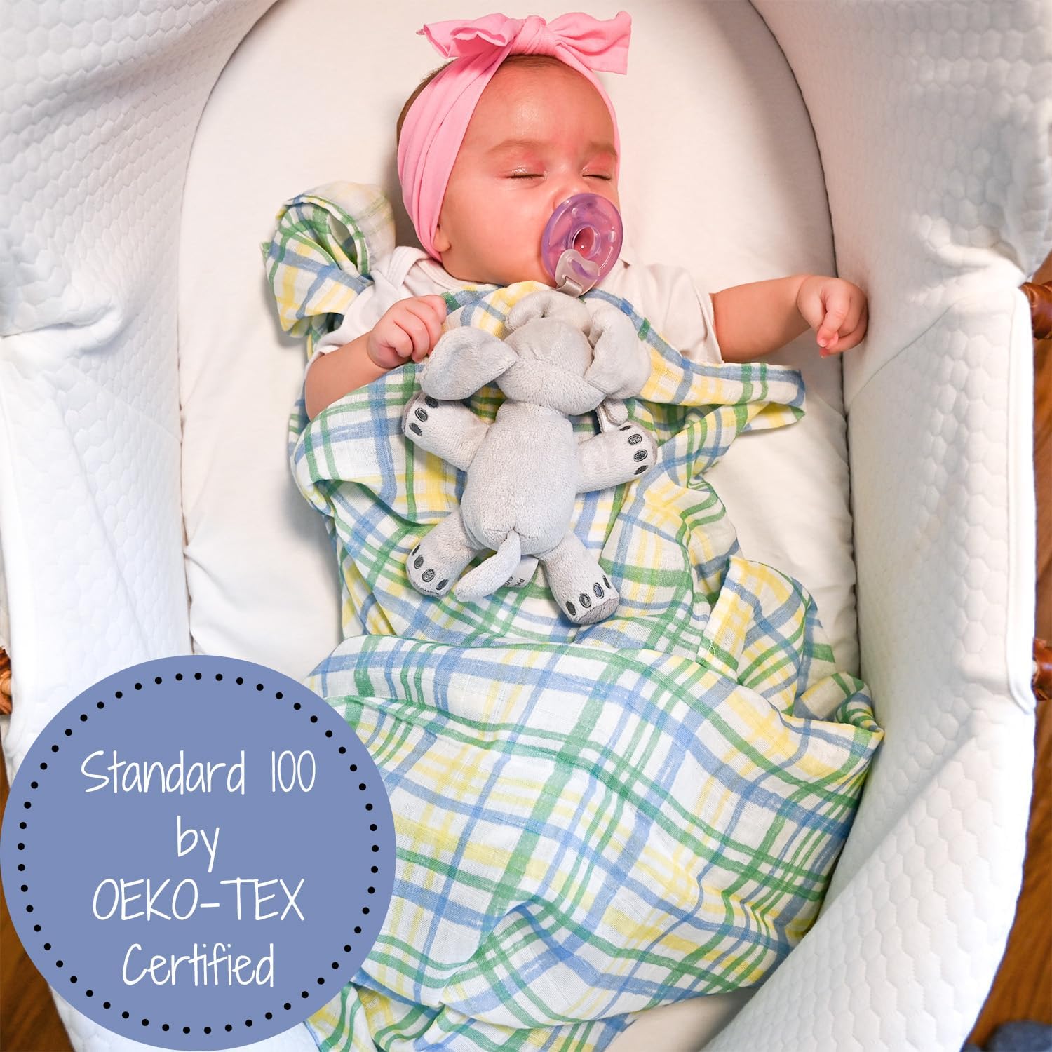 LollyBanks Swaddle Blanket 100 Cotton 47x47 Inches Plaid Print