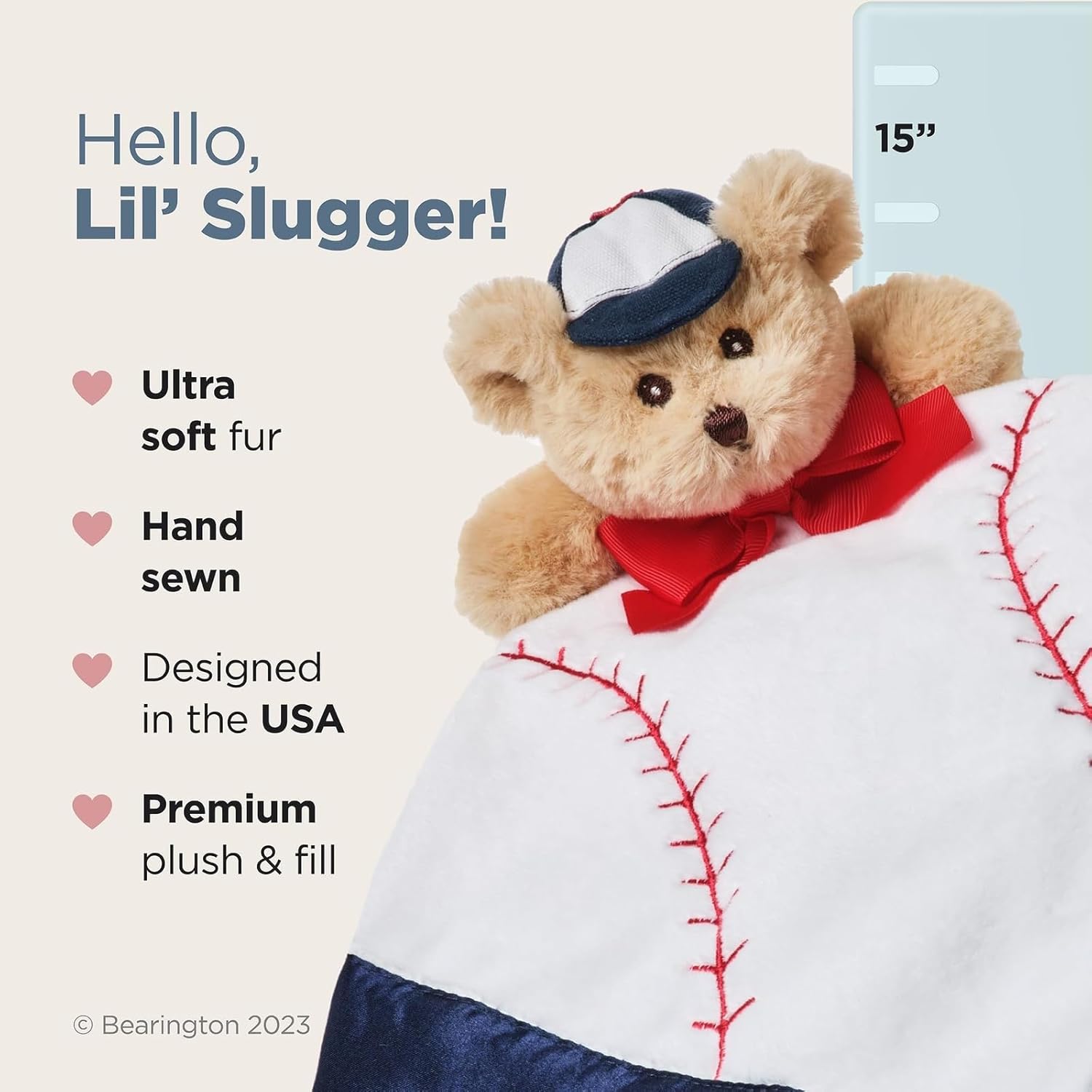 Bearington Collection Lil Slugger Baseball Lovey Blanket - 15 Inches Plush Satin