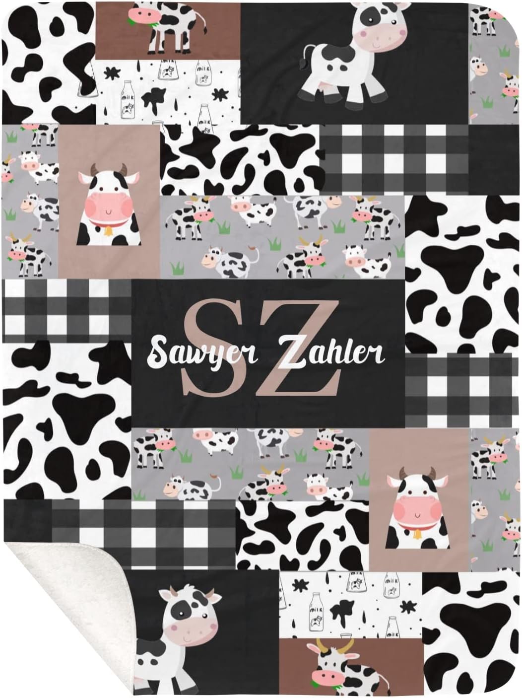 NZOOHY Cow Print Personalized Baby Blanket 30X40 in