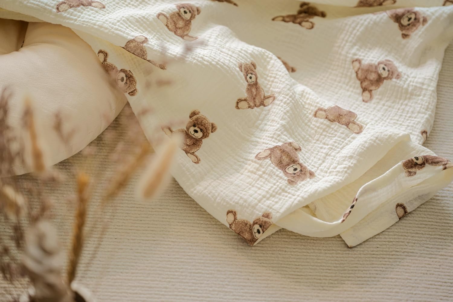 Little Jump 2-Pack Muslin Swaddle Blankets - Boho Teddy Bear Design