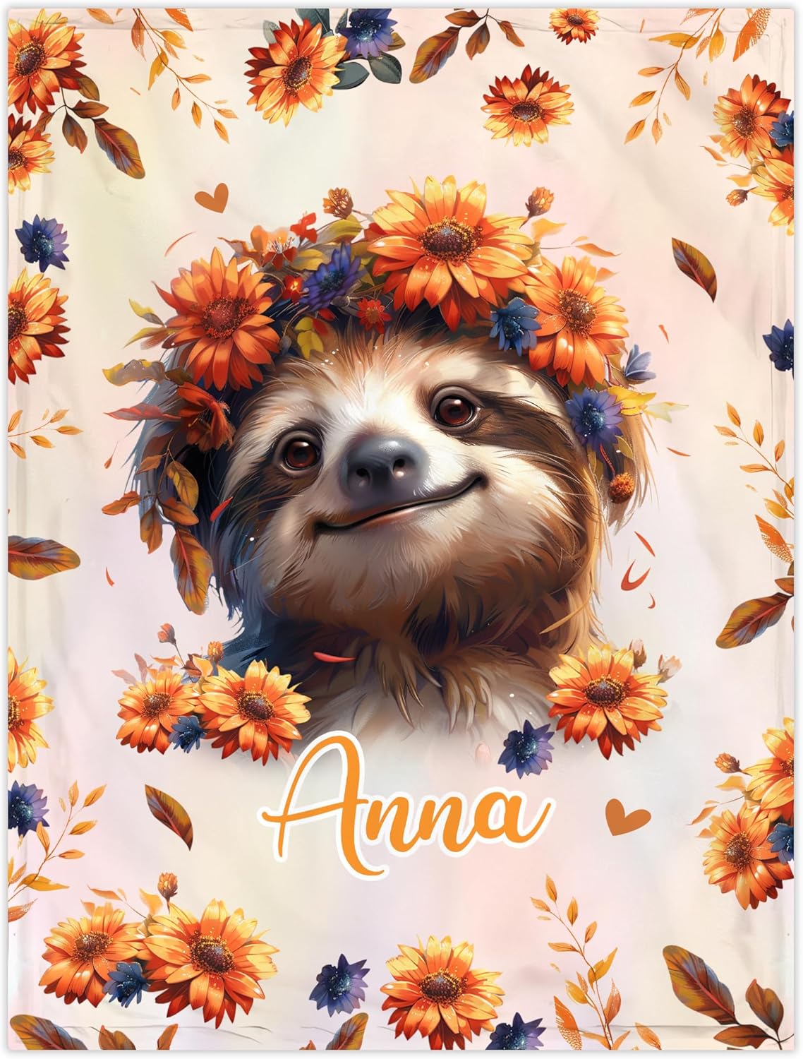 Hyturtle Personalized Sloth Baby Blanket with Custom Name