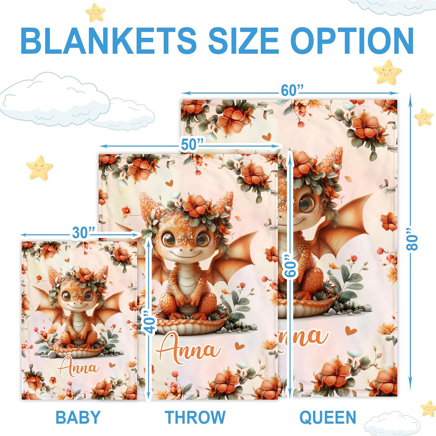 Hyturtle Personalized Dragon Baby Blanket - Cozy Fleece Blanket for Newborns